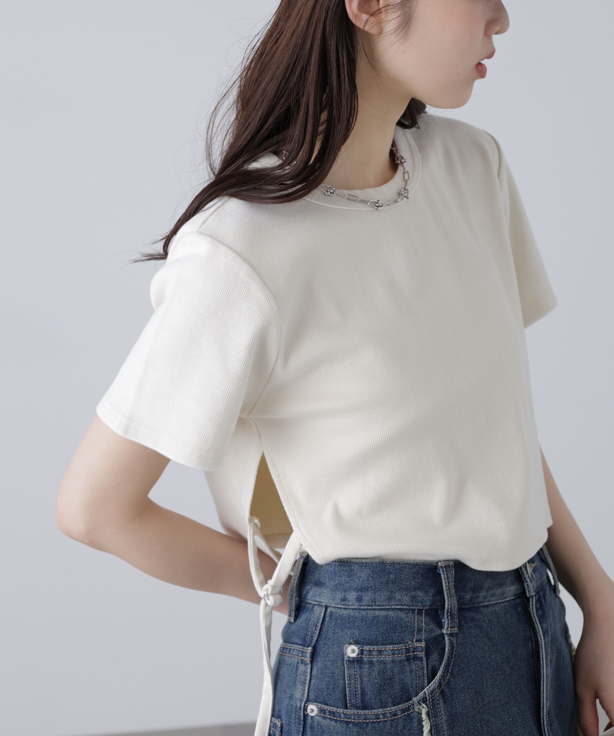  「ヴィンテージ加工サイドベルトＴ」|Tシャツ・カットソー|