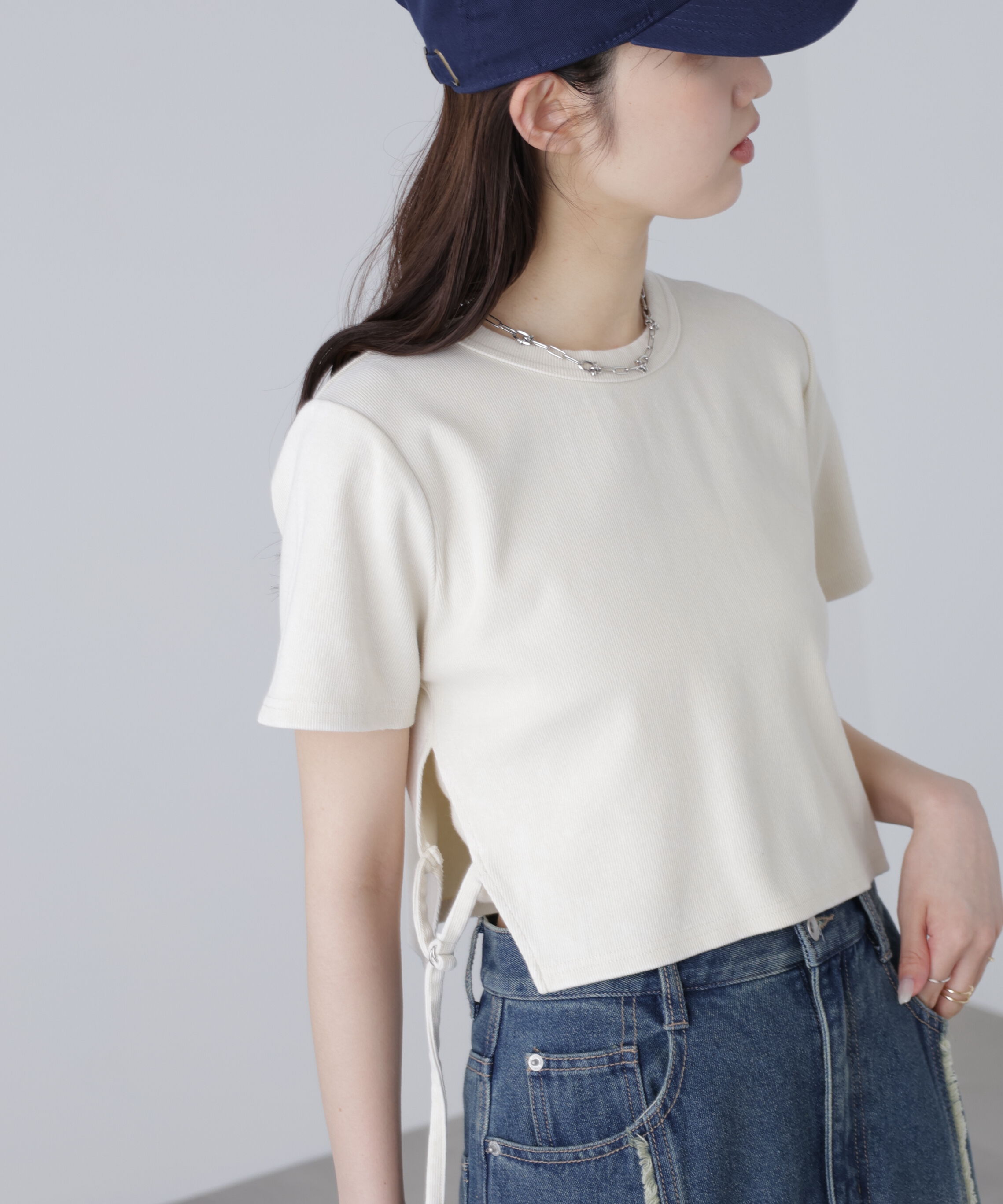  「ヴィンテージ加工サイドベルトＴ」|Tシャツ・カットソー|