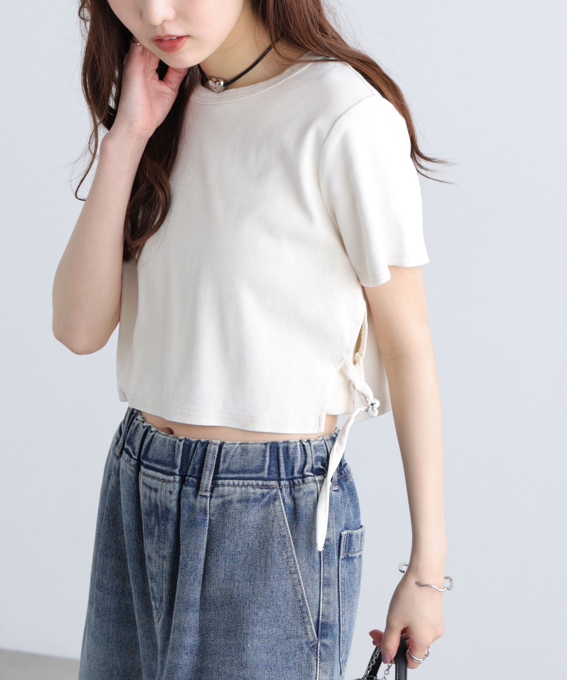  「ヴィンテージ加工サイドベルトＴ」|Tシャツ・カットソー|