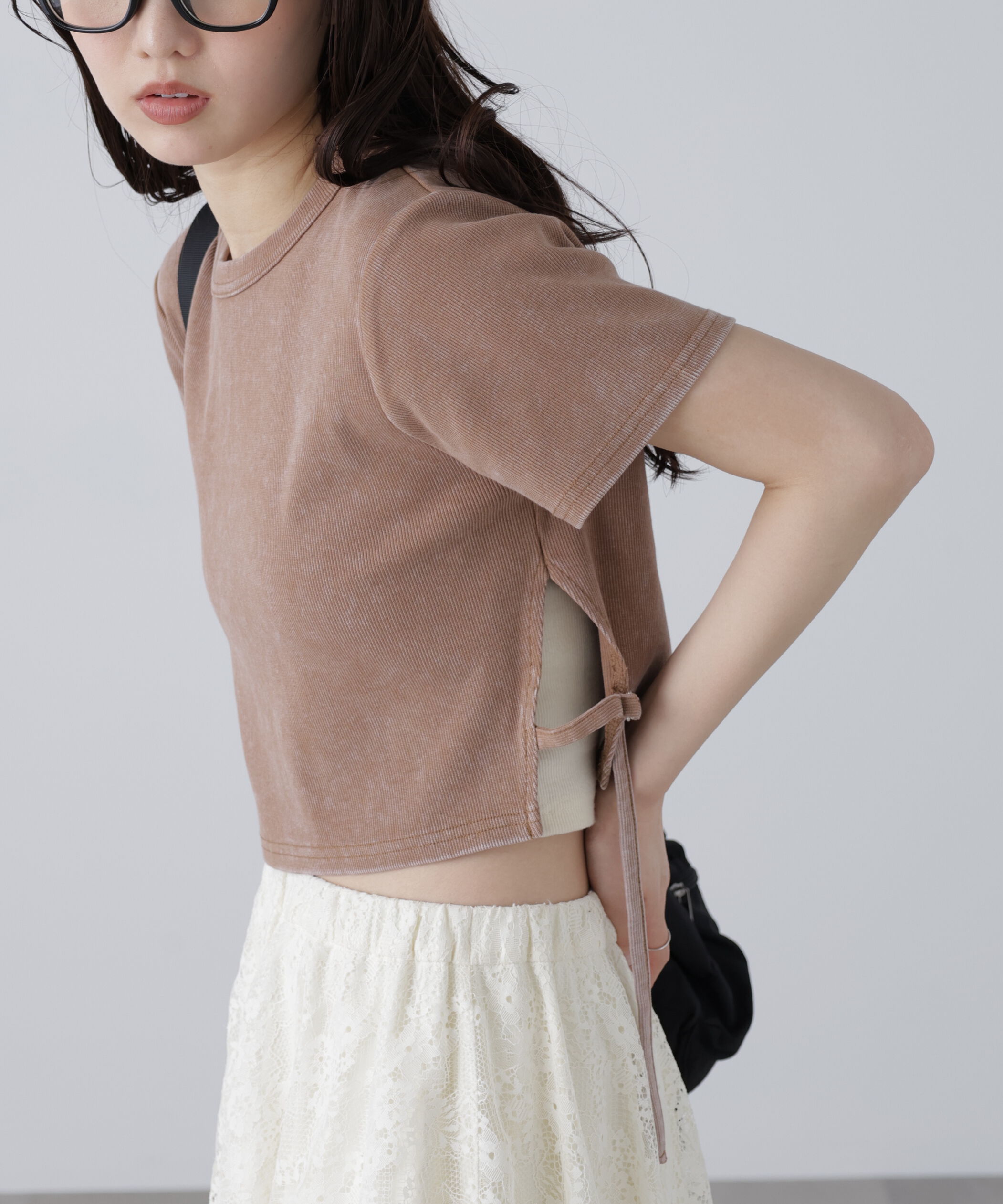  「ヴィンテージ加工サイドベルトＴ」|Tシャツ・カットソー|