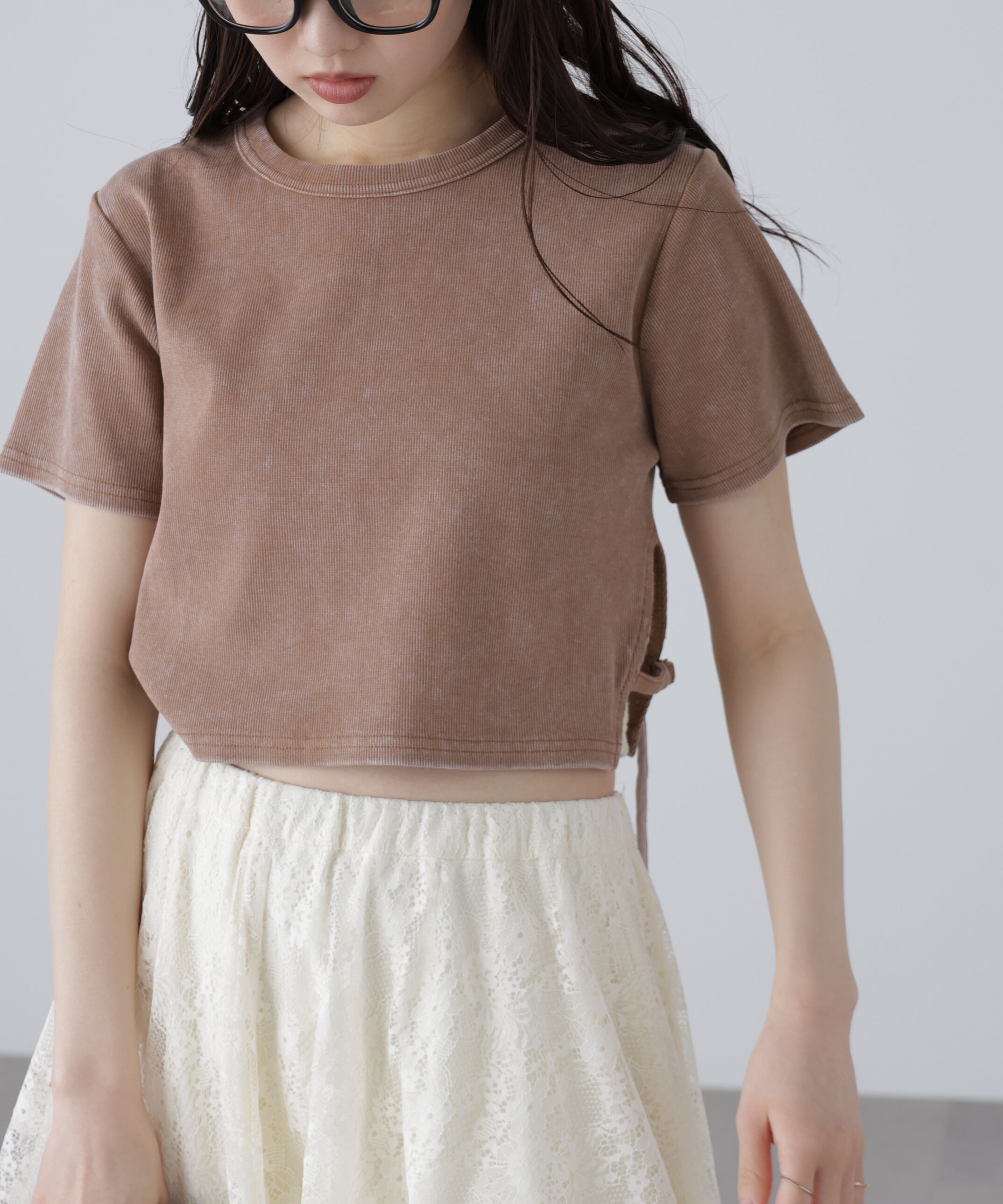  「ヴィンテージ加工サイドベルトＴ」|Tシャツ・カットソー|