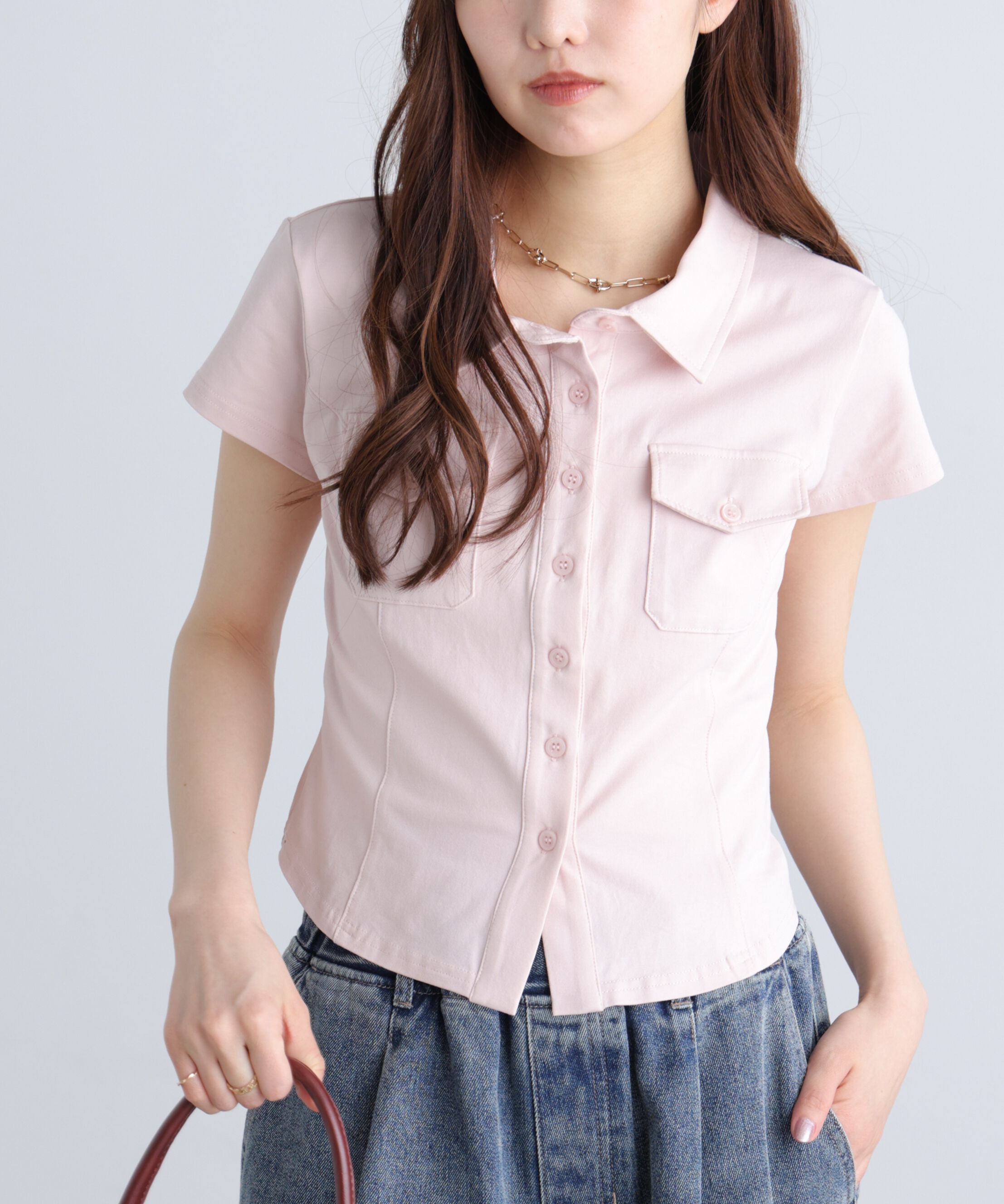  「コンパクトシャツカットソー」|Tシャツ・カットソー|ピンク