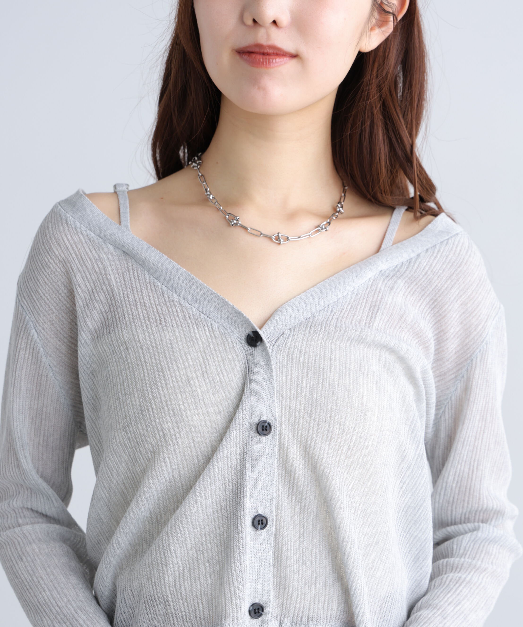  「オフショル前後2wayシアーカーディガン」|ニット・セーター|