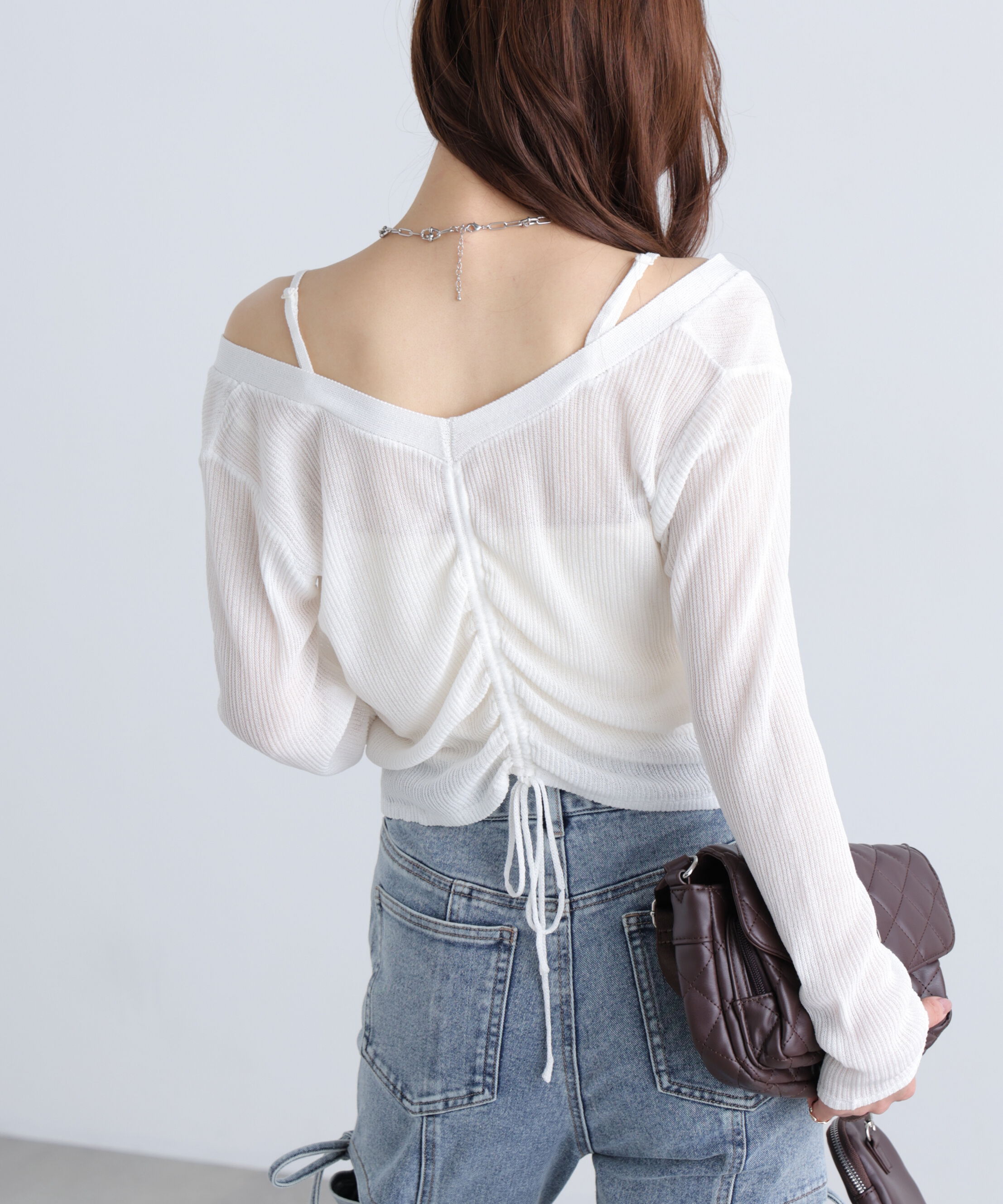  「オフショル前後2wayシアーカーディガン」|ニット・セーター|