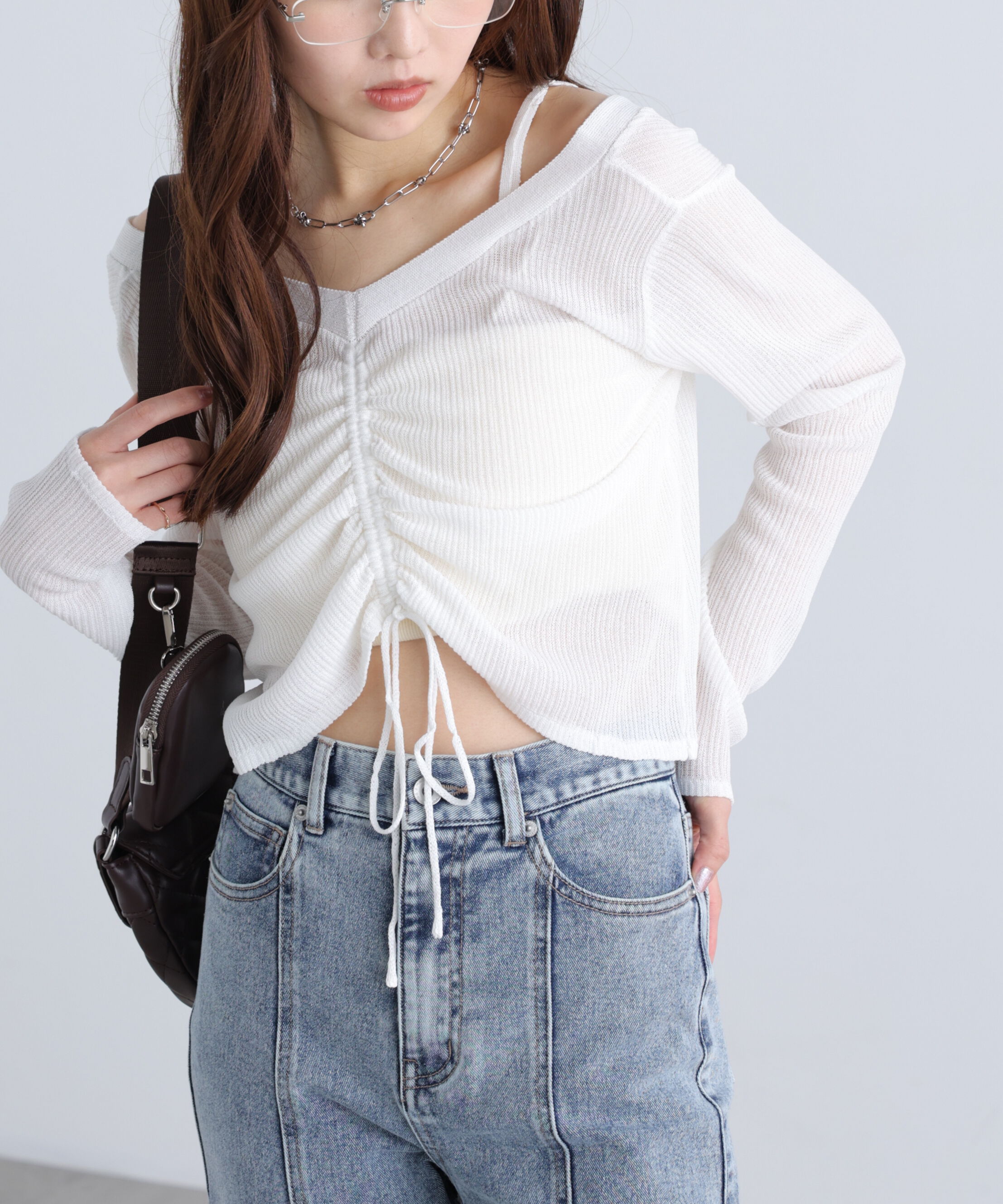  「オフショル前後2wayシアーカーディガン」|ニット・セーター|