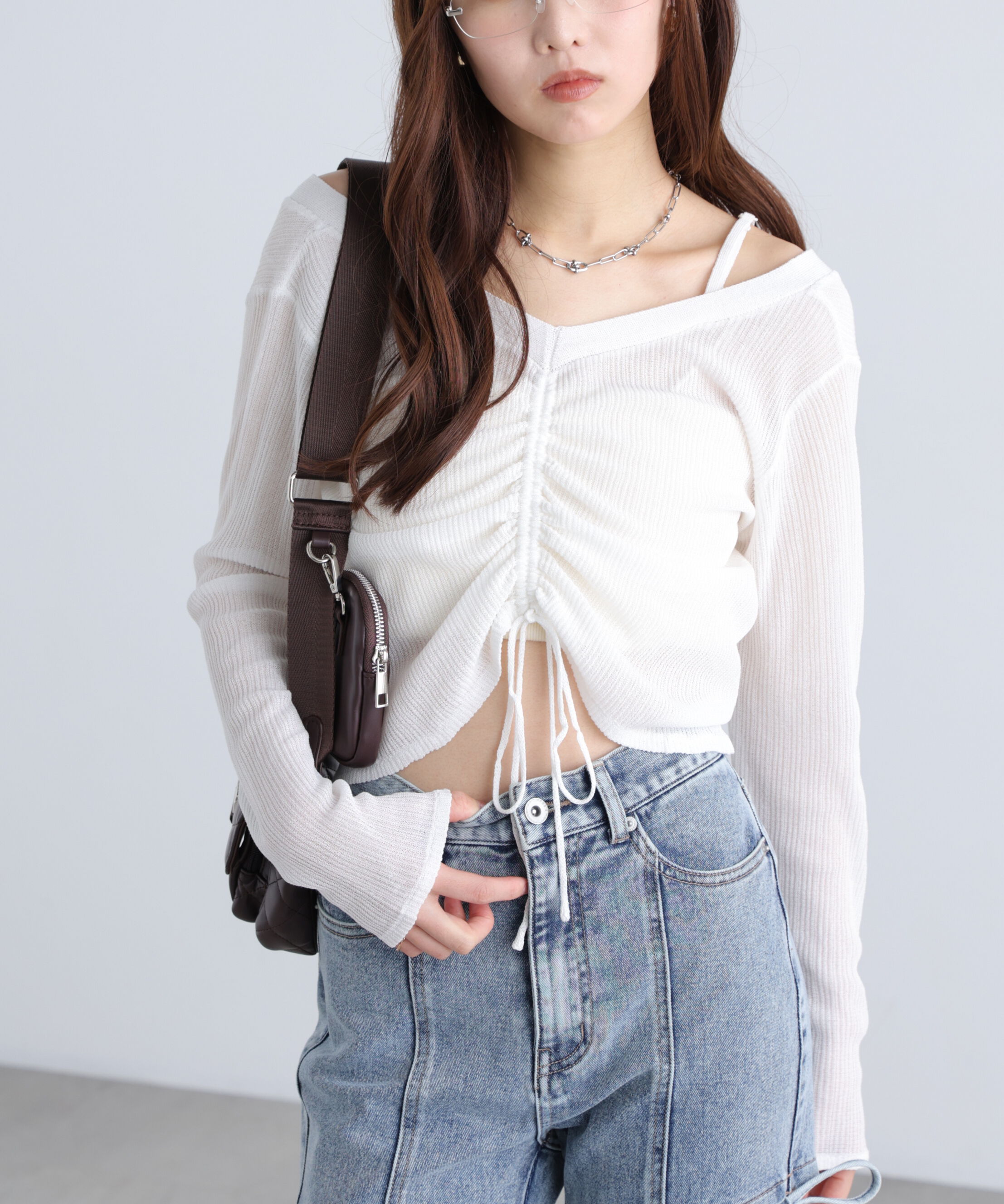  「オフショル前後2wayシアーカーディガン」|ニット・セーター|