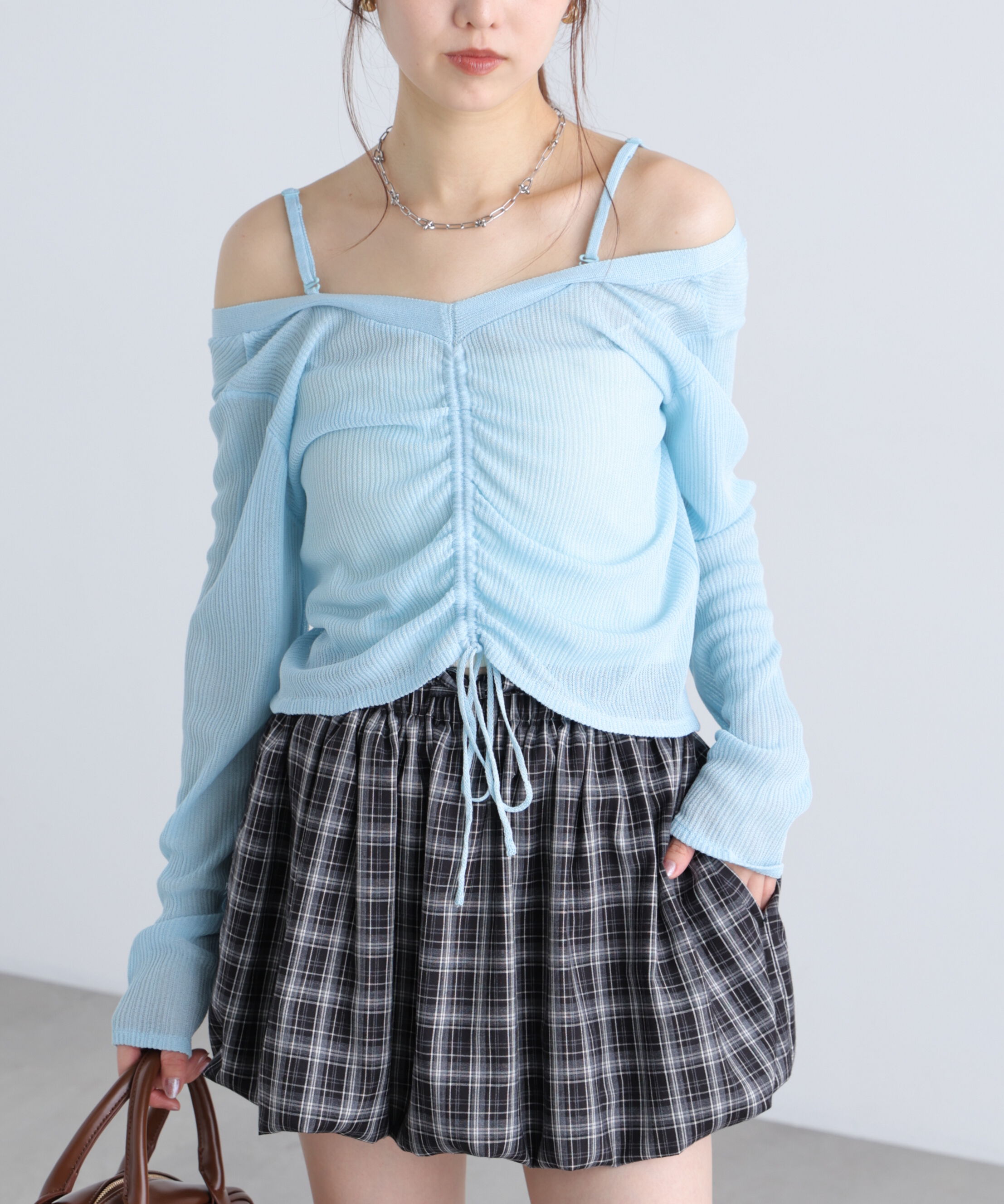  「オフショル前後2wayシアーカーディガン」|ニット・セーター|