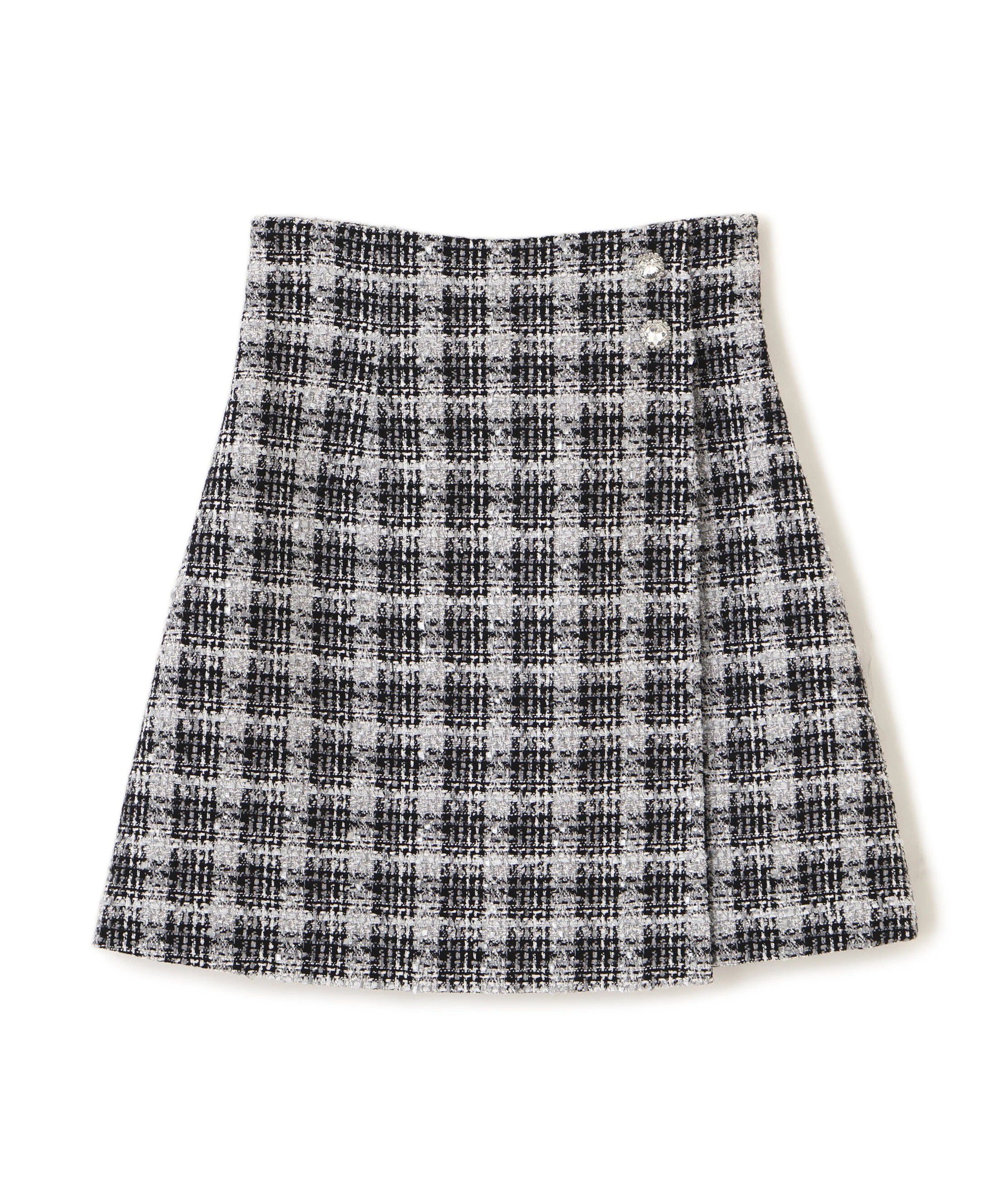  「ツィードチェックビジュー釦ミニスカート」|スカート|