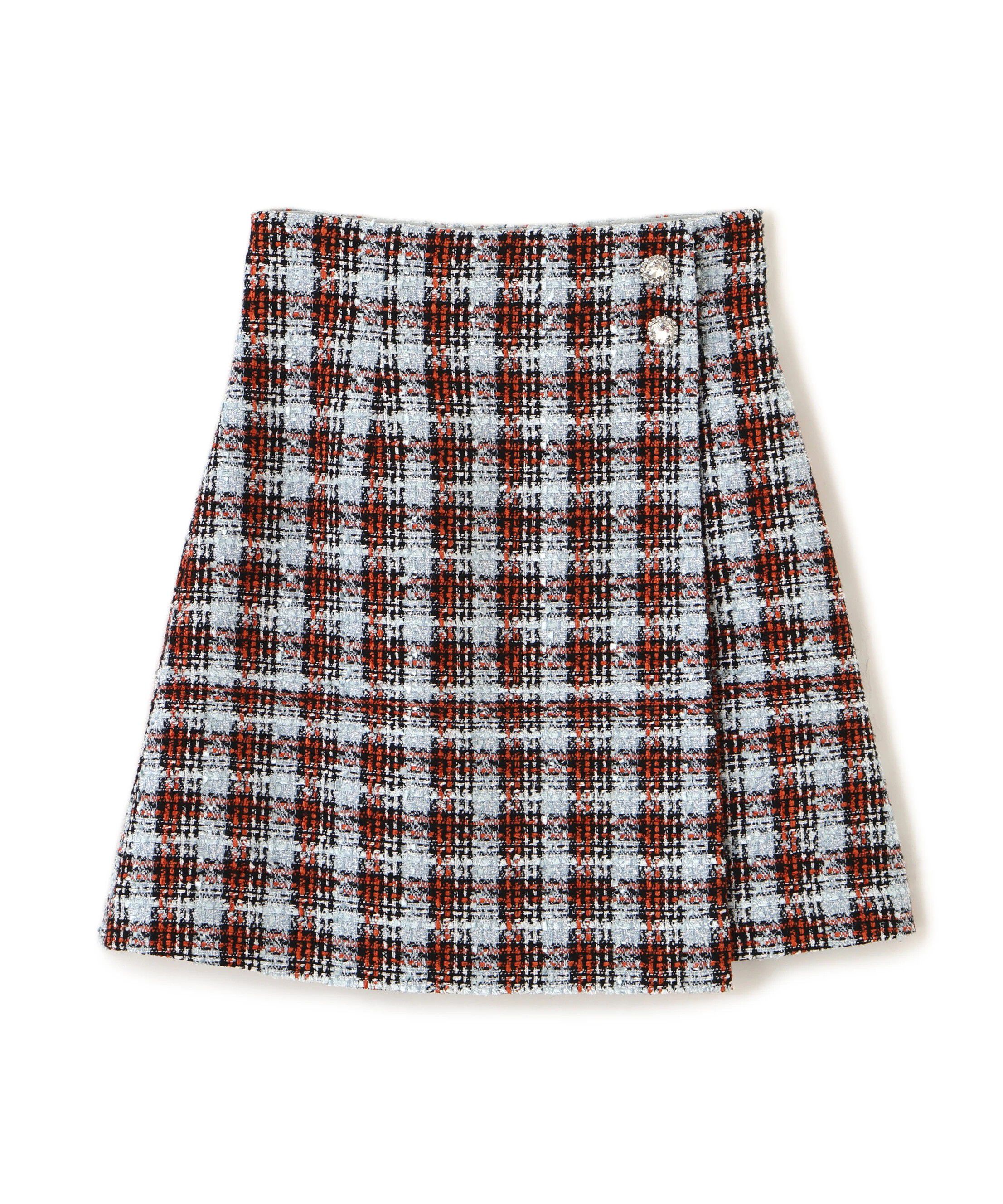  「ツィードチェックビジュー釦ミニスカート」|スカート|