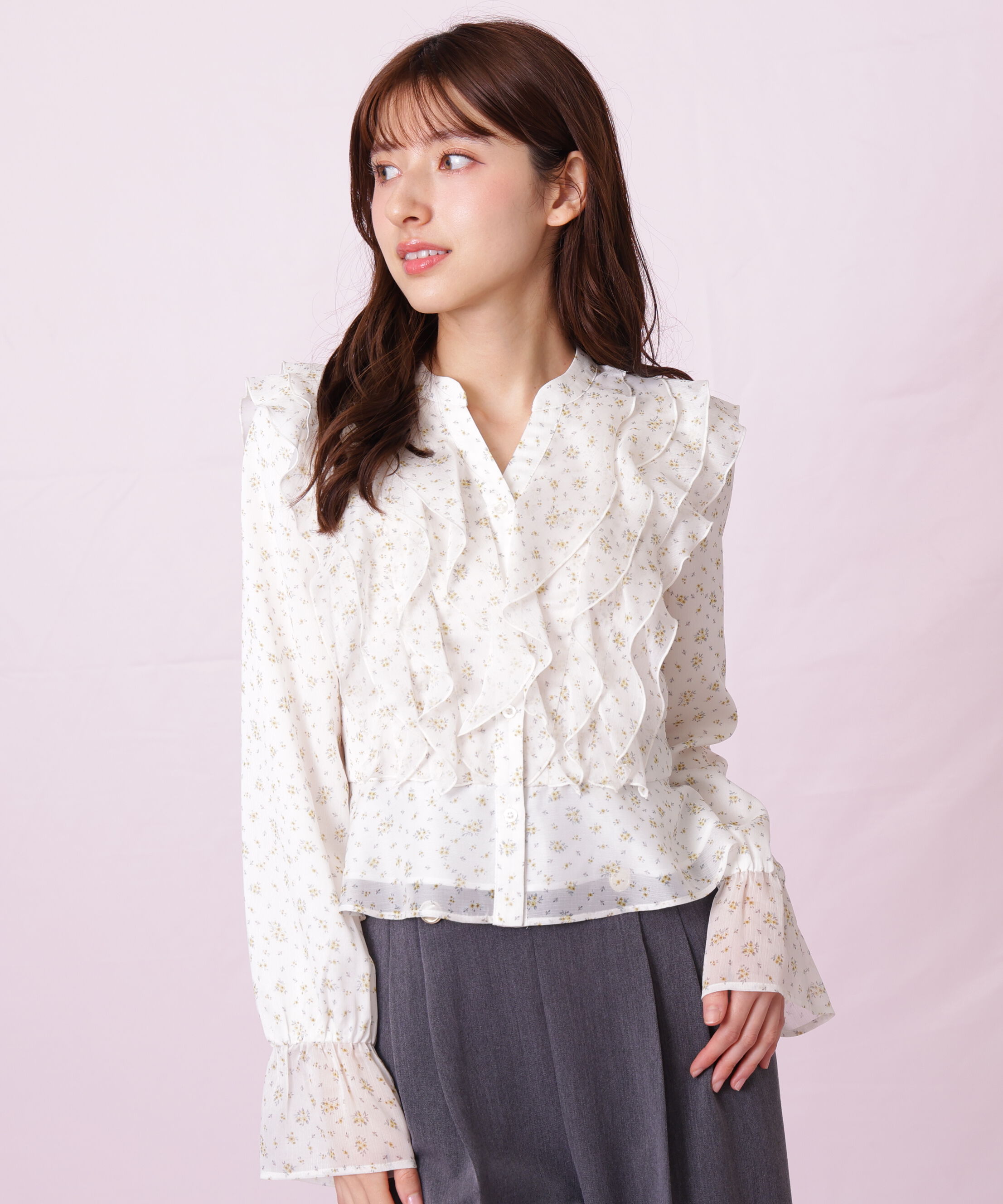  「小花プリントフリルブラウス」|シャツ・ブラウス|