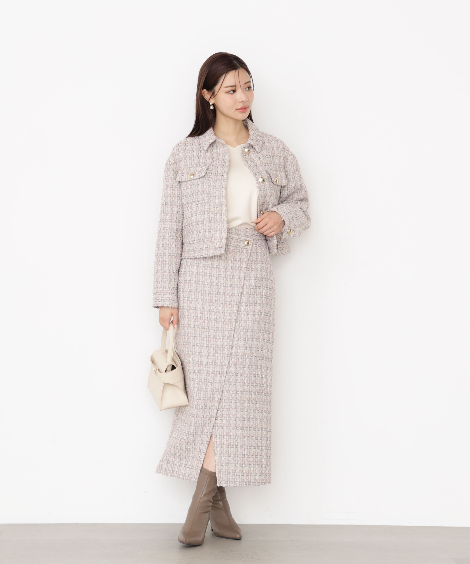 PROPORTION BODY DRESSING「ラメツイードナロースカート 25AW」|スカート|ピンク