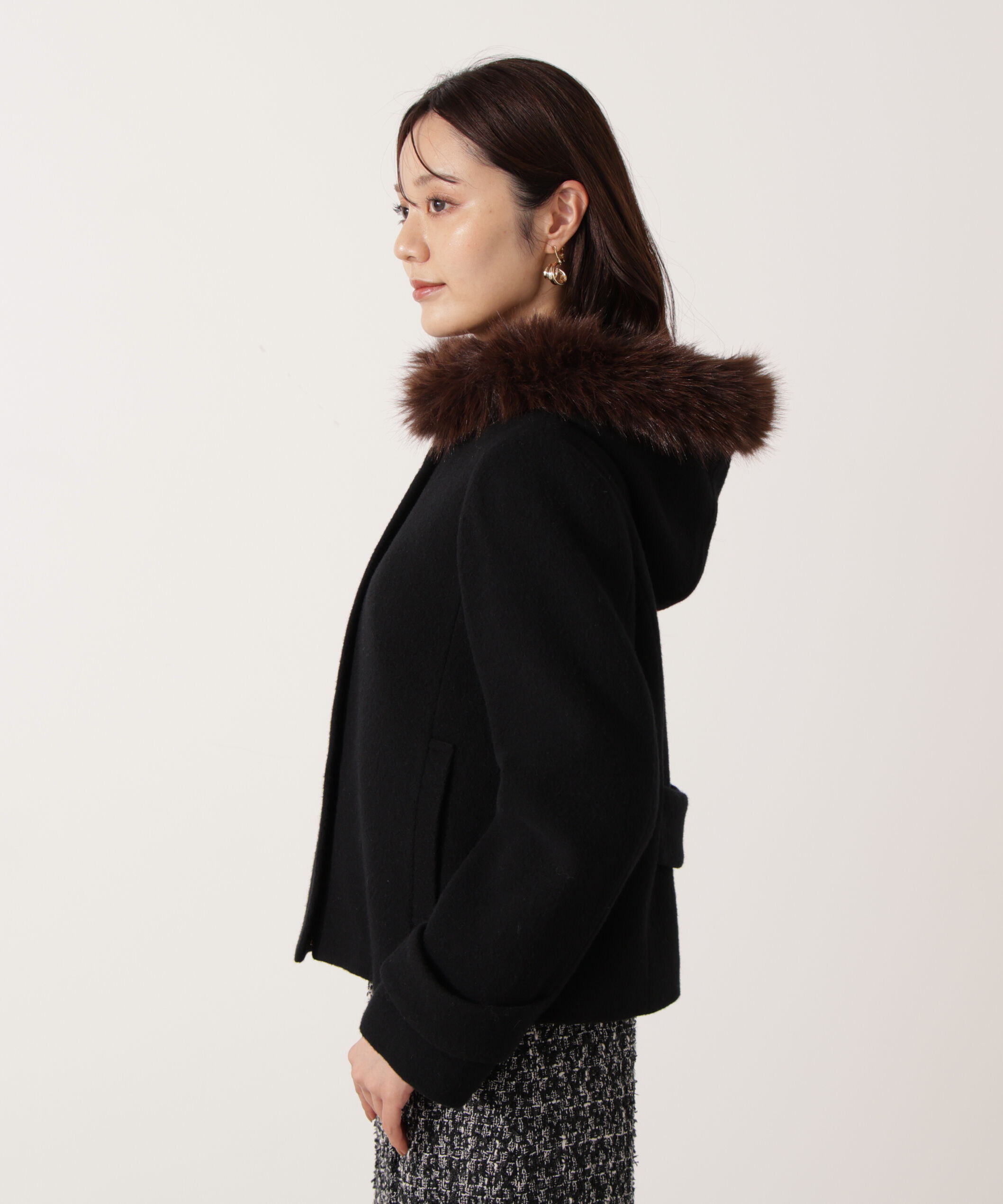 PROPORTION BODY DRESSING「モッサフードフェイクファーショートコート 25AW」|ブルゾン・スタジャン|