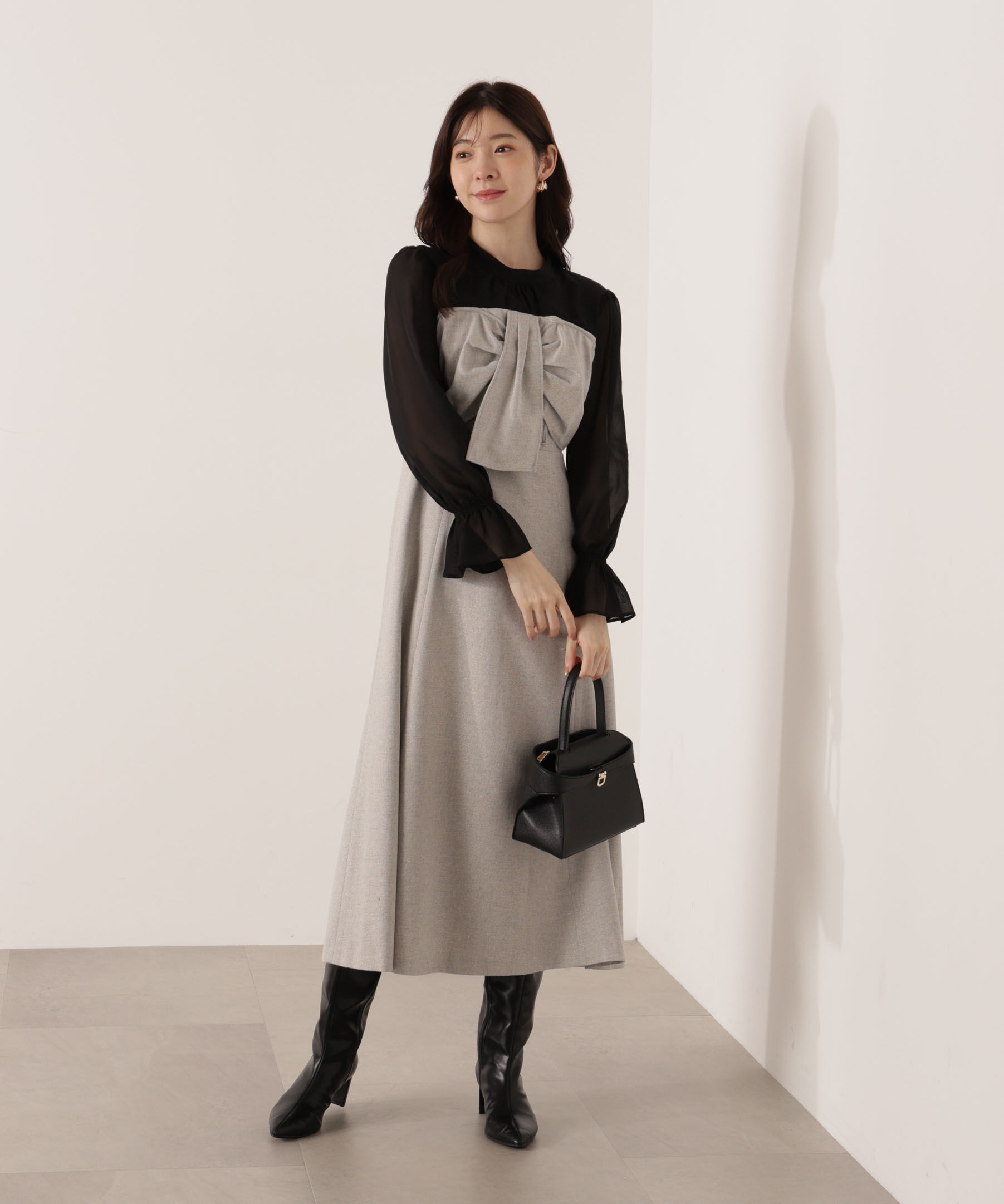 PROPORTION BODY DRESSING「フロントリボンミックスドッキングワンピース 25AW」|ワンピース|