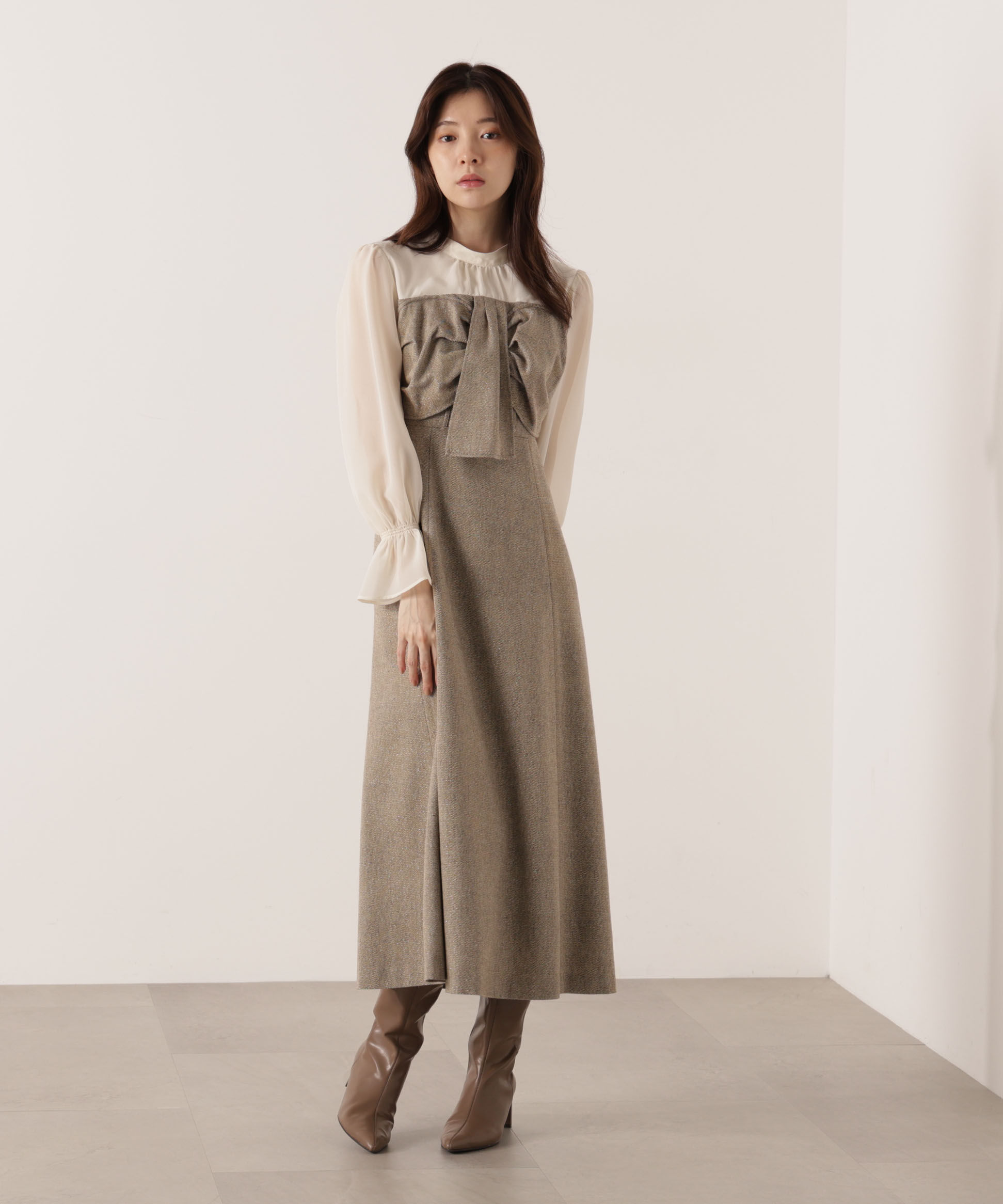 PROPORTION BODY DRESSING「フロントリボンミックスドッキングワンピース 25AW」|ワンピース|