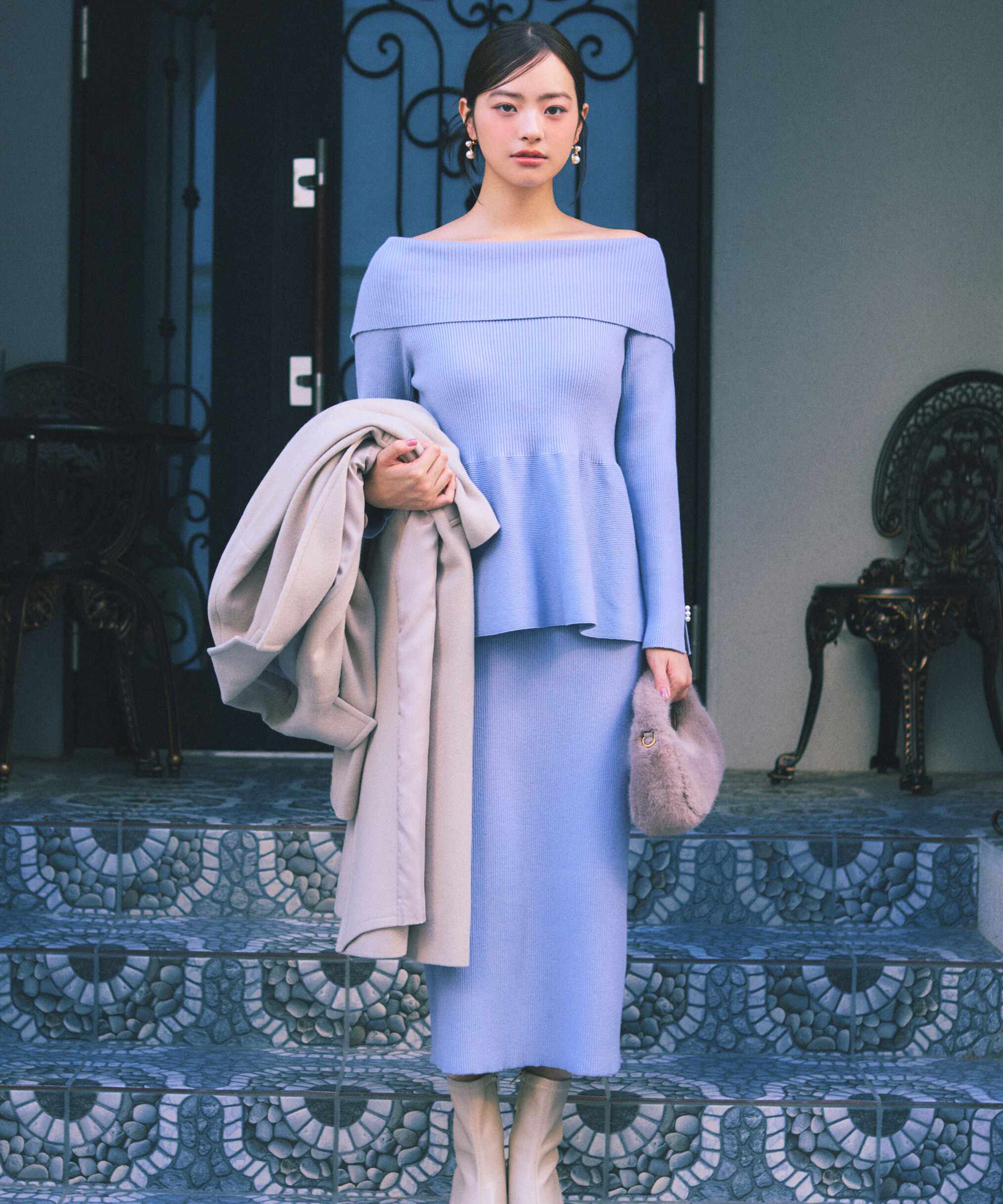 PROPORTION BODY DRESSING「オフショルペプラムニットセット　25AW」|ワンピース|