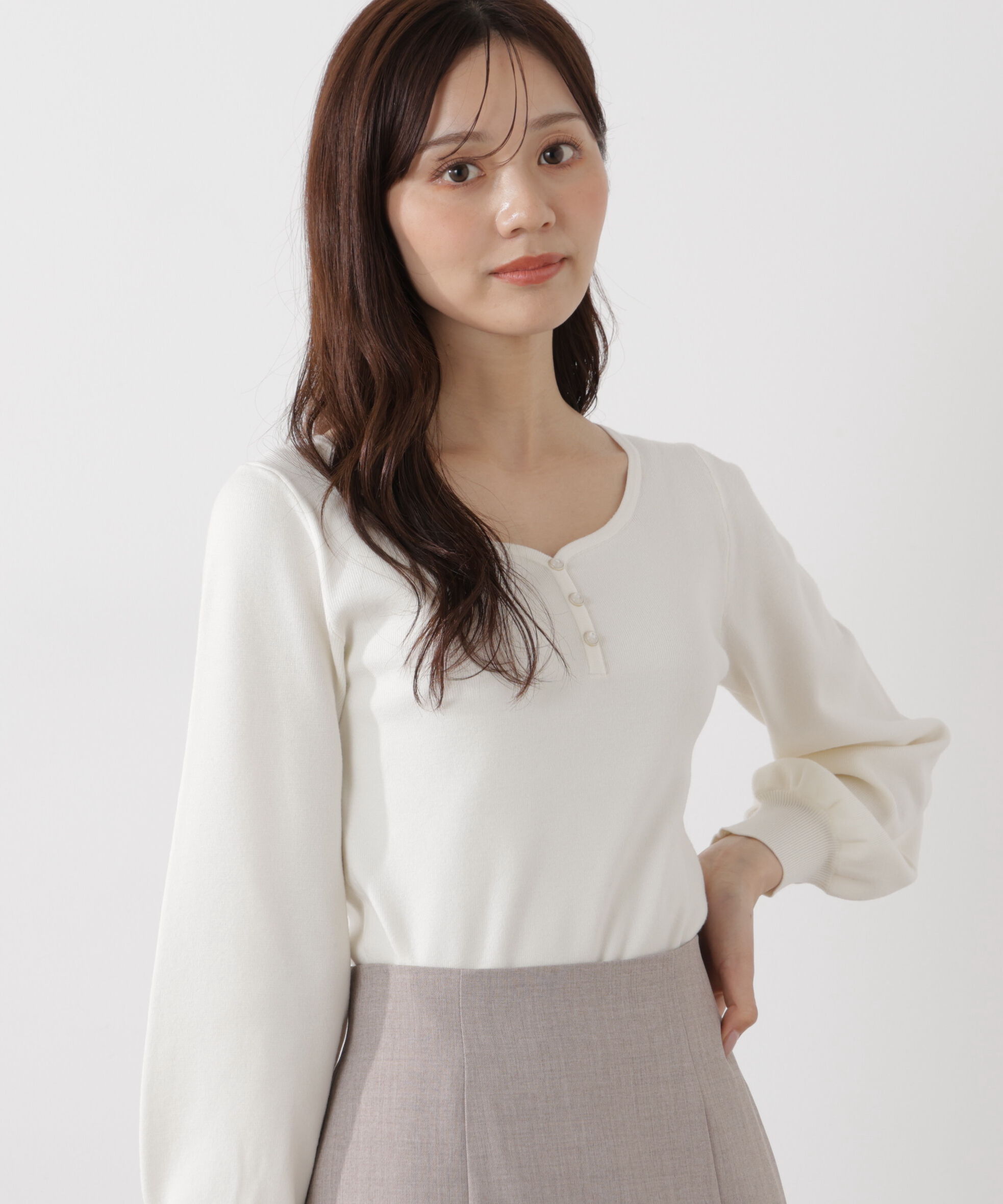 PROPORTION BODY DRESSING「＜ウォッシャブル/UV＞釦付きハートネック総針ニット」|ニット・セーター|