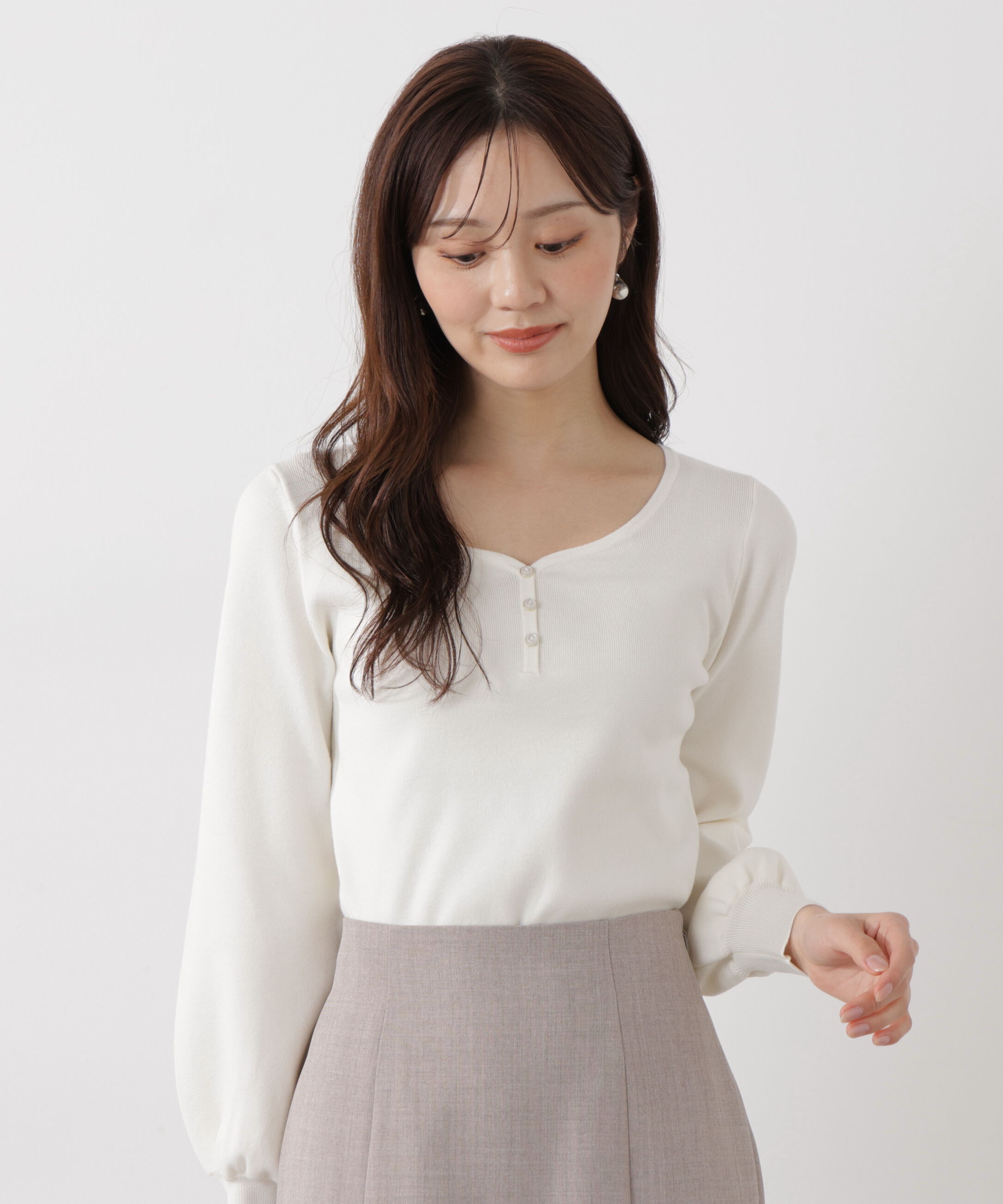 PROPORTION BODY DRESSING「＜ウォッシャブル/UV＞釦付きハートネック総針ニット」|ニット・セーター|