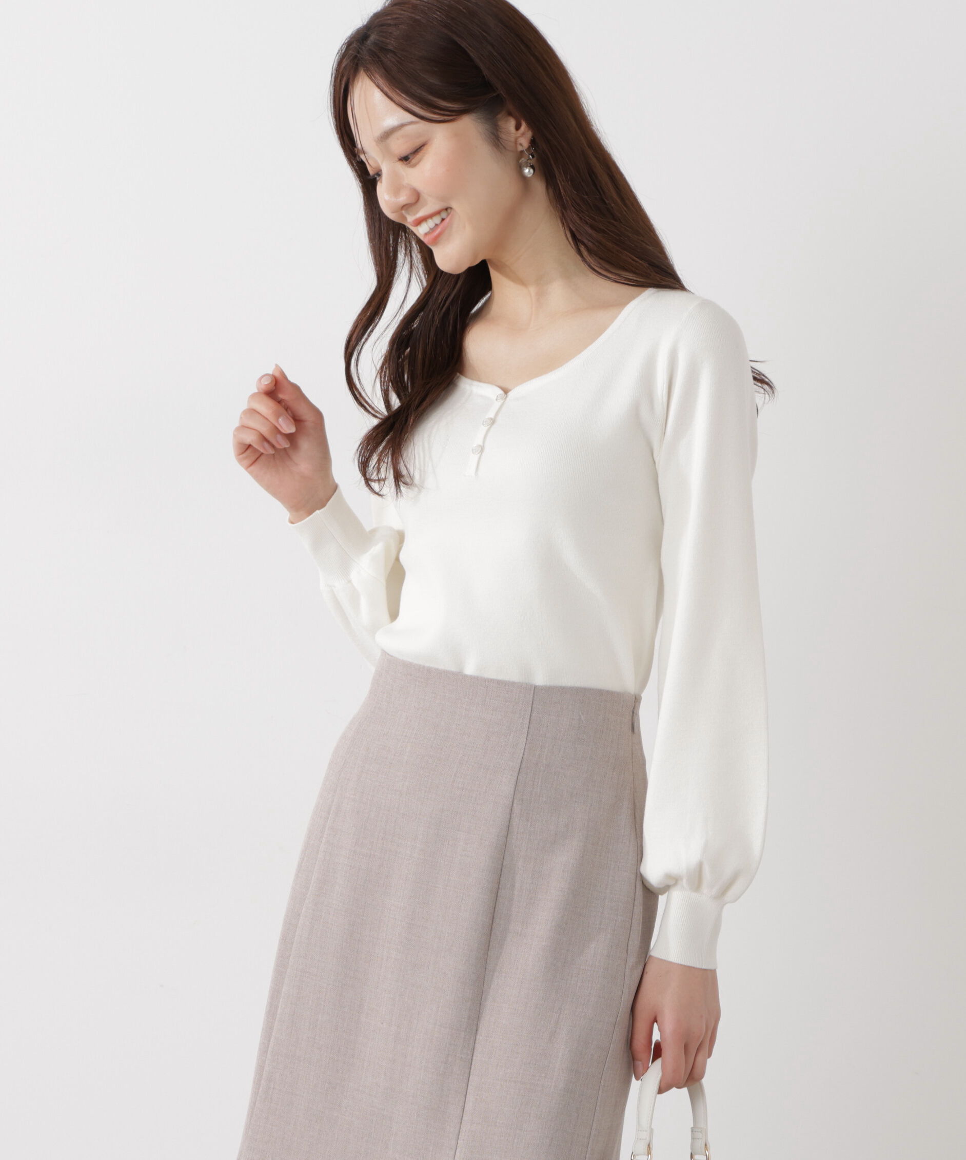 PROPORTION BODY DRESSING「＜ウォッシャブル/UV＞釦付きハートネック総針ニット」|ニット・セーター|