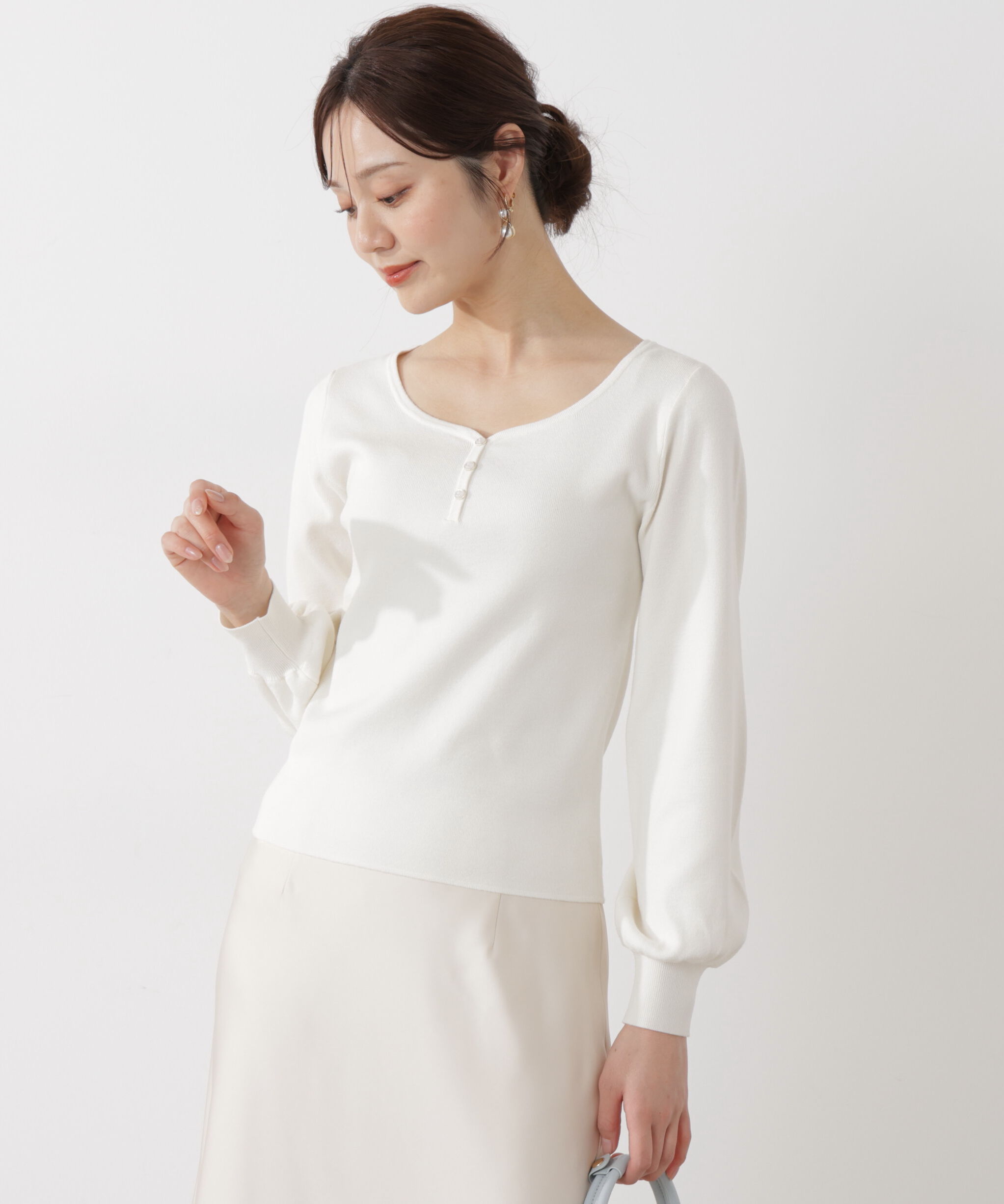 PROPORTION BODY DRESSING「＜ウォッシャブル/UV＞釦付きハートネック総針ニット」|ニット・セーター|