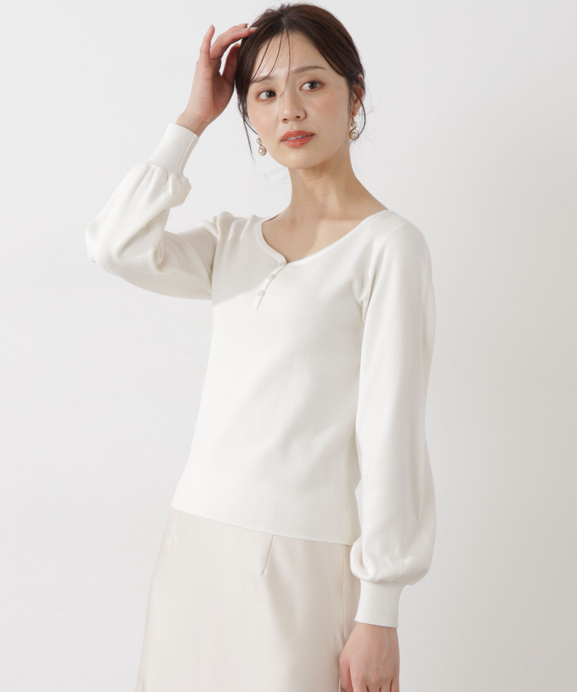 PROPORTION BODY DRESSING「＜ウォッシャブル/UV＞釦付きハートネック総針ニット」|ニット・セーター|