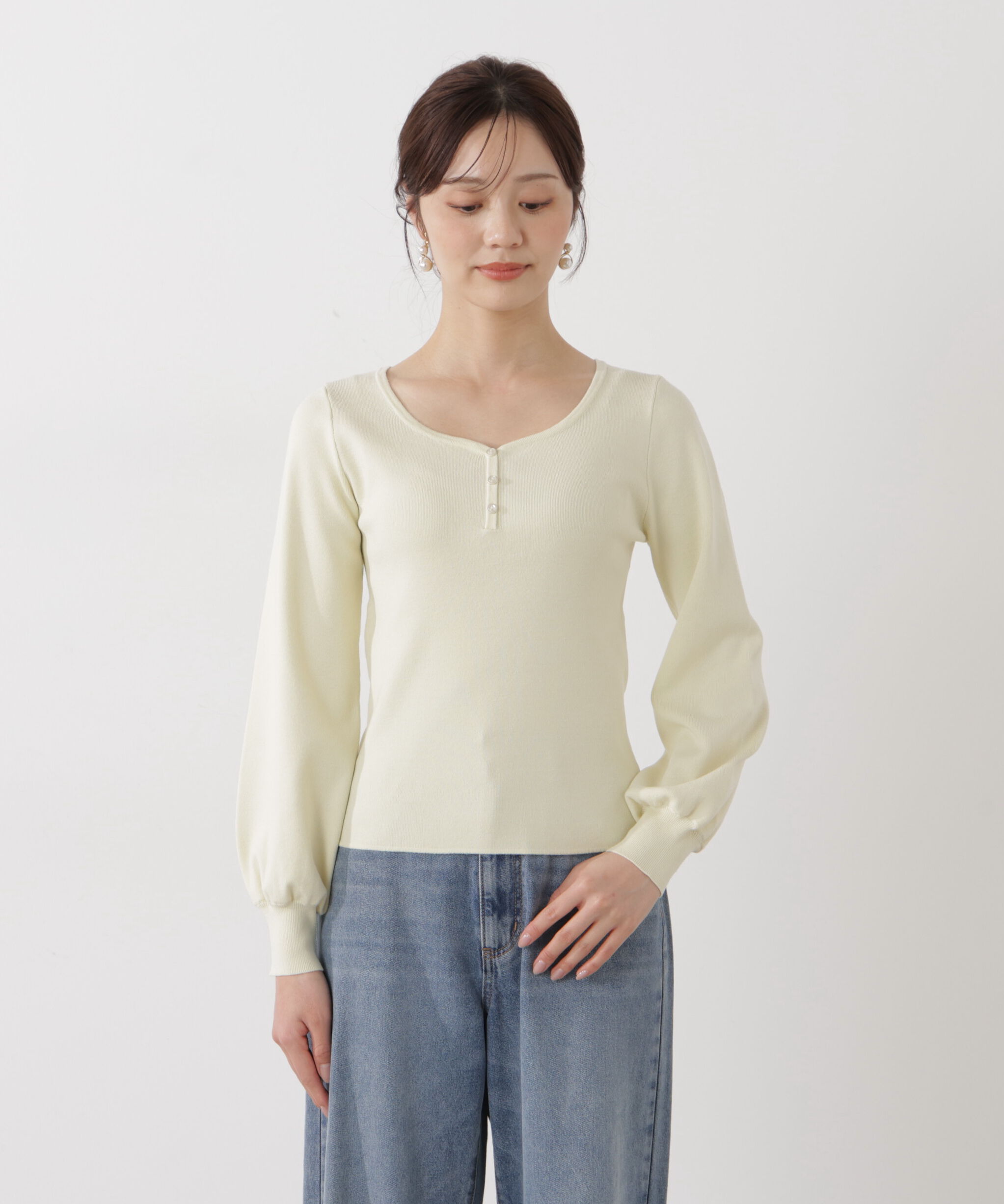 PROPORTION BODY DRESSING「＜ウォッシャブル/UV＞釦付きハートネック総針ニット」|ニット・セーター|