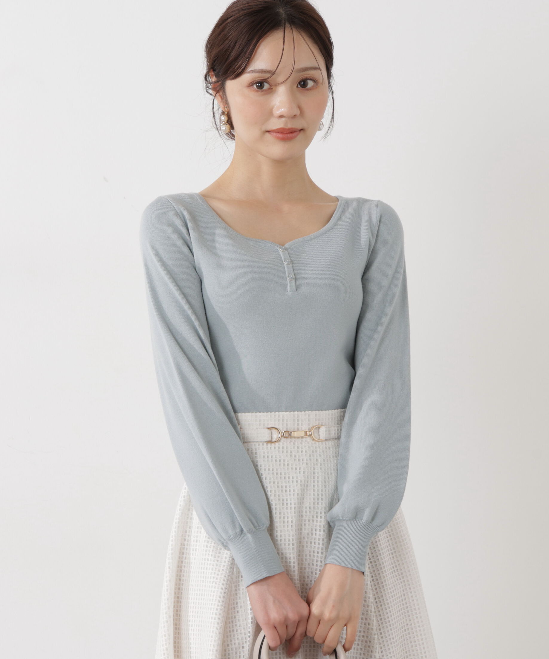 PROPORTION BODY DRESSING「＜ウォッシャブル/UV＞釦付きハートネック総針ニット」|ニット・セーター|