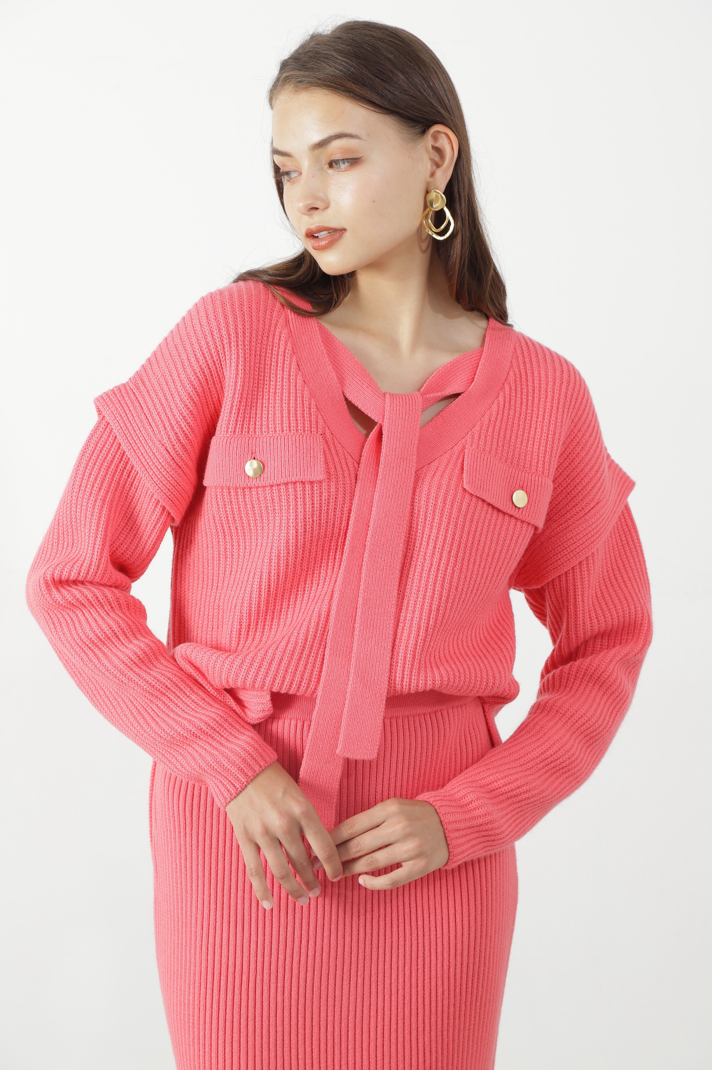  「◆片畦ボウタイミドルゲージニットプルオーバー」|ニット・セーター|