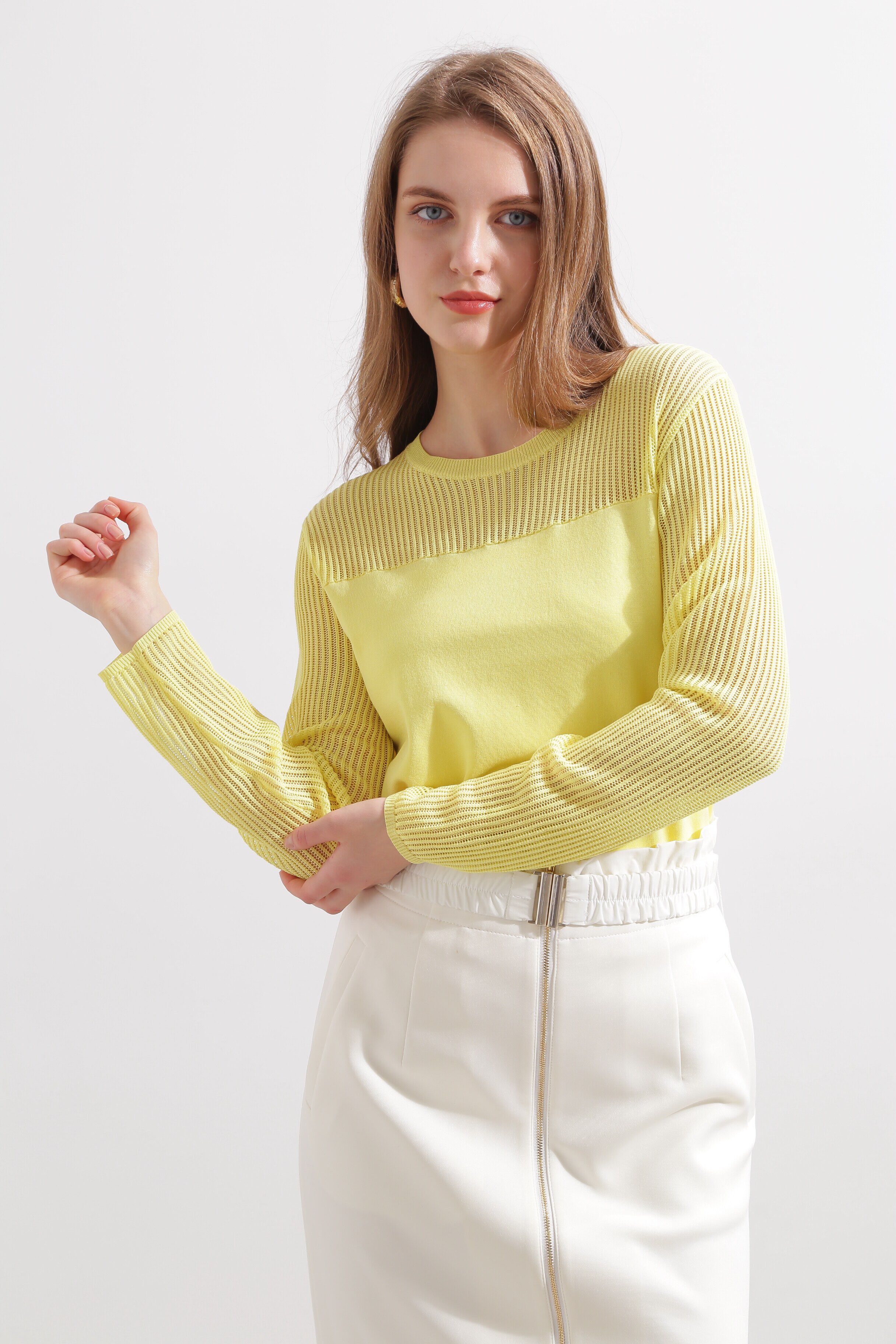  「◆シアーコンビニットプルオーバー」|ニット・セーター|イエロー