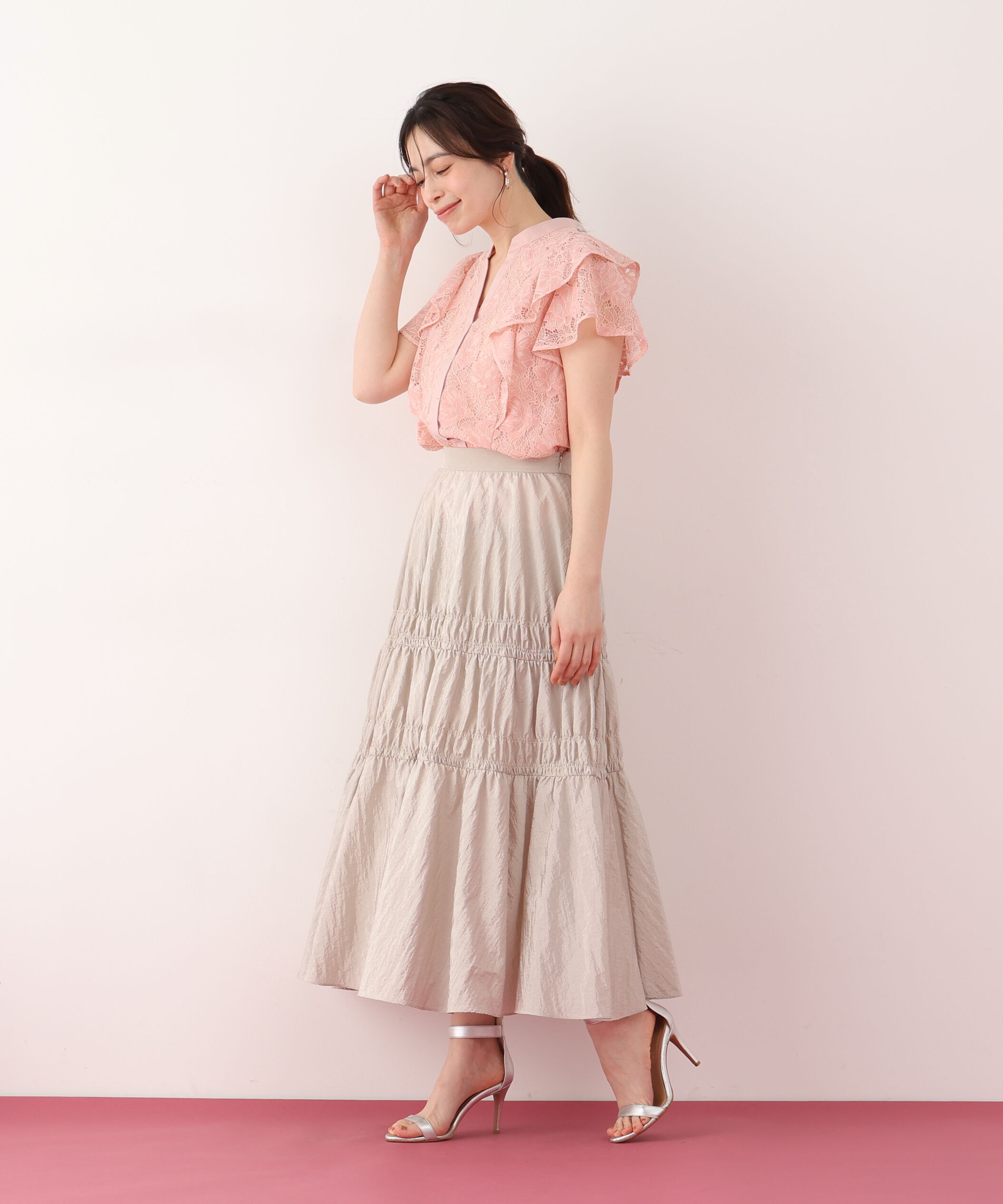  「フラワーレースコンビブラウス」|シャツ・ブラウス|