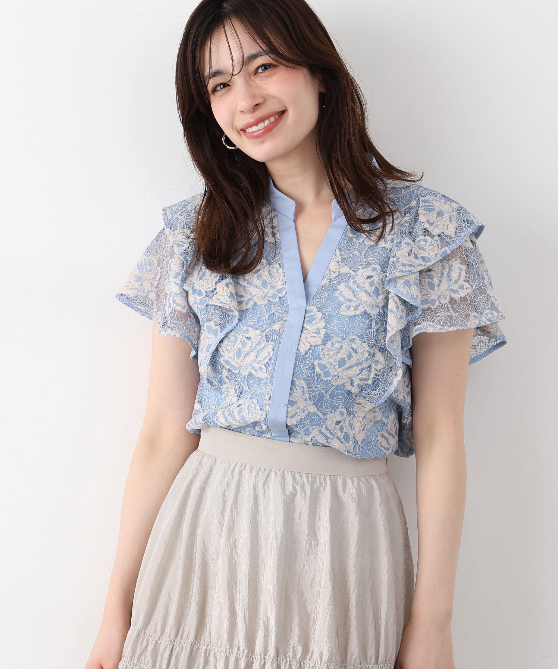  「フラワーレースコンビブラウス」|シャツ・ブラウス|