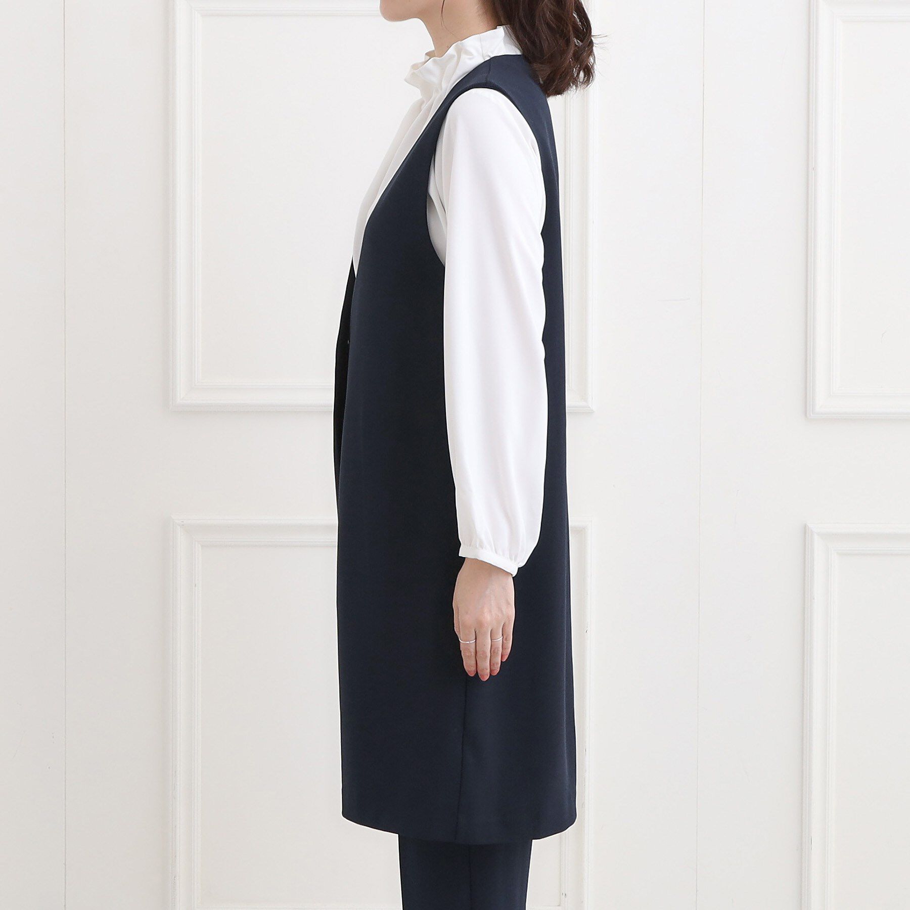 SHOO･LA･RUE「【洗濯機可/セットアップ可/S-3L】きちんと楽に。カットジョーゼット ロングジレ」|ベスト・ジレ|