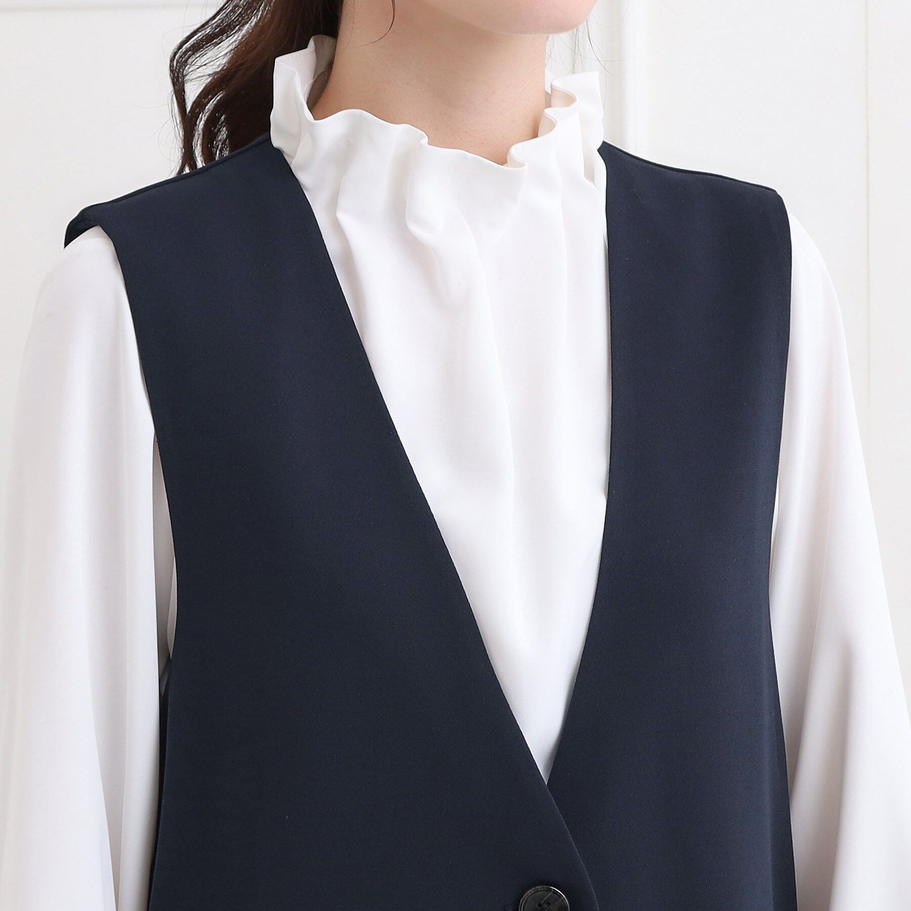 SHOO･LA･RUE「【洗濯機可/セットアップ可/S-3L】きちんと楽に。カットジョーゼット ロングジレ」|ベスト・ジレ|