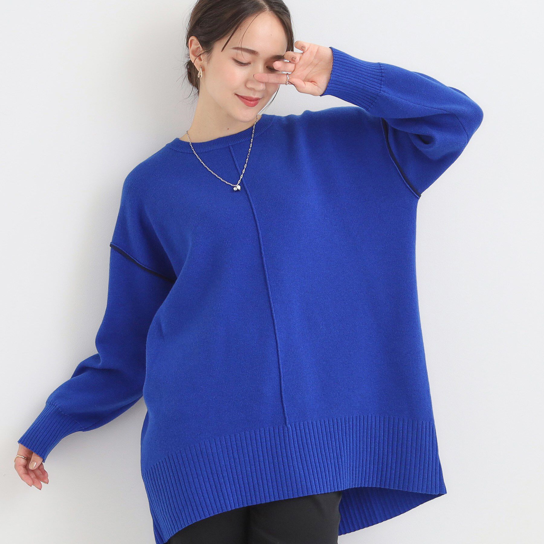 SHOO･LA･RUE「【洗濯機可/毛玉レス】上品に体型カバー チュニックニットワンピース」|チュニック|ブルー(093)