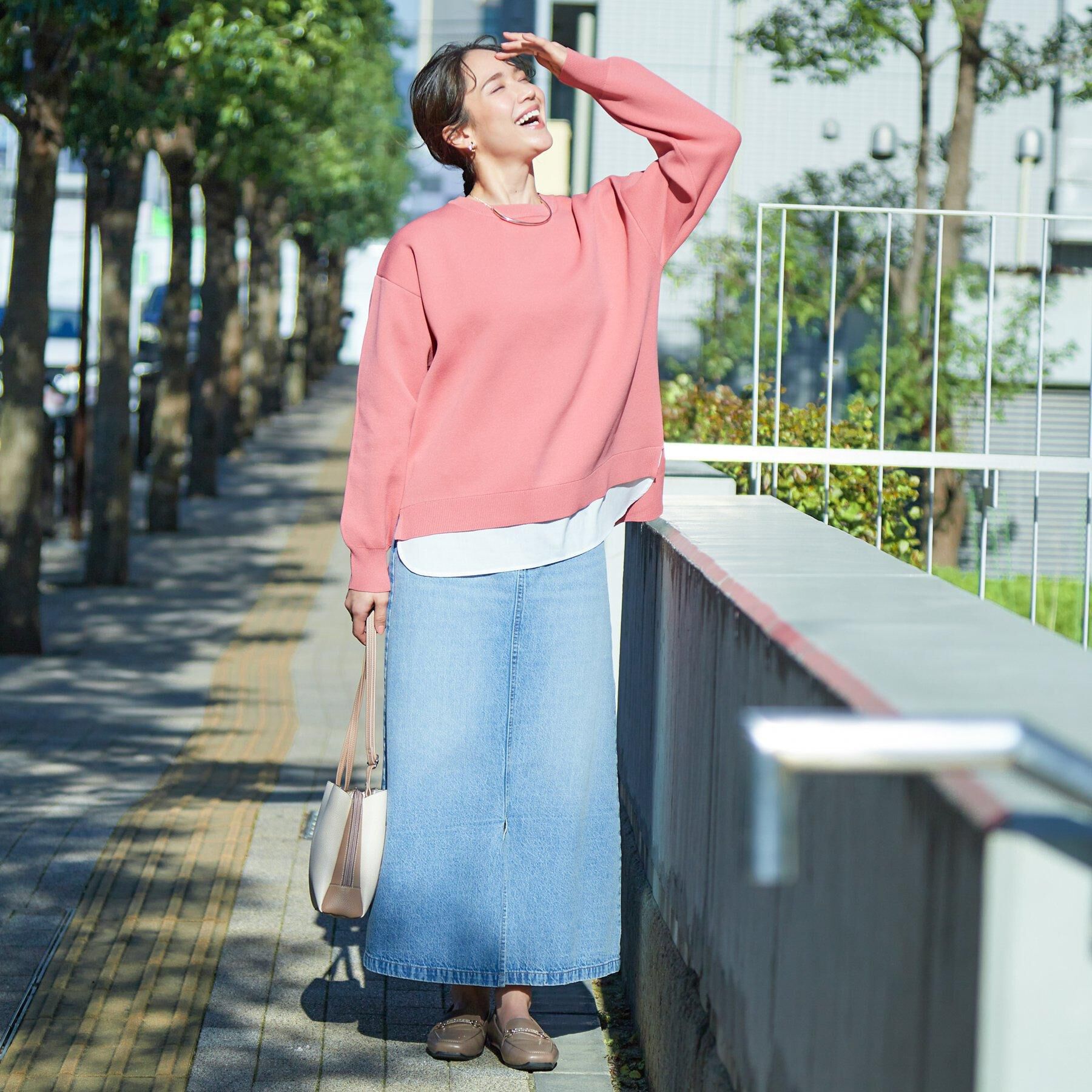 SHOO･LA･RUE「【高レビュー/洗濯機可/S-LL】さらに軽くなった スポンディッシュ裾フェイクトップス」|ニット・セーター|