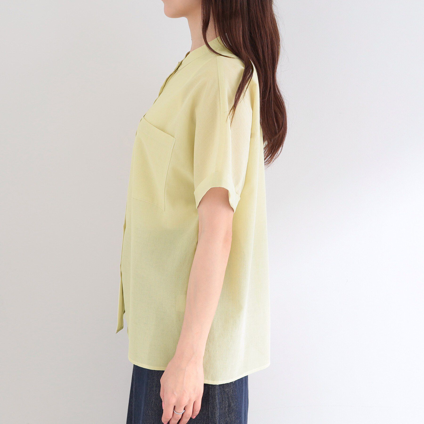 SHOO･LA･RUE「【洗濯機可/S-LL】さらり快適 半袖バンドカラーシャツ」|シャツ・ブラウス|