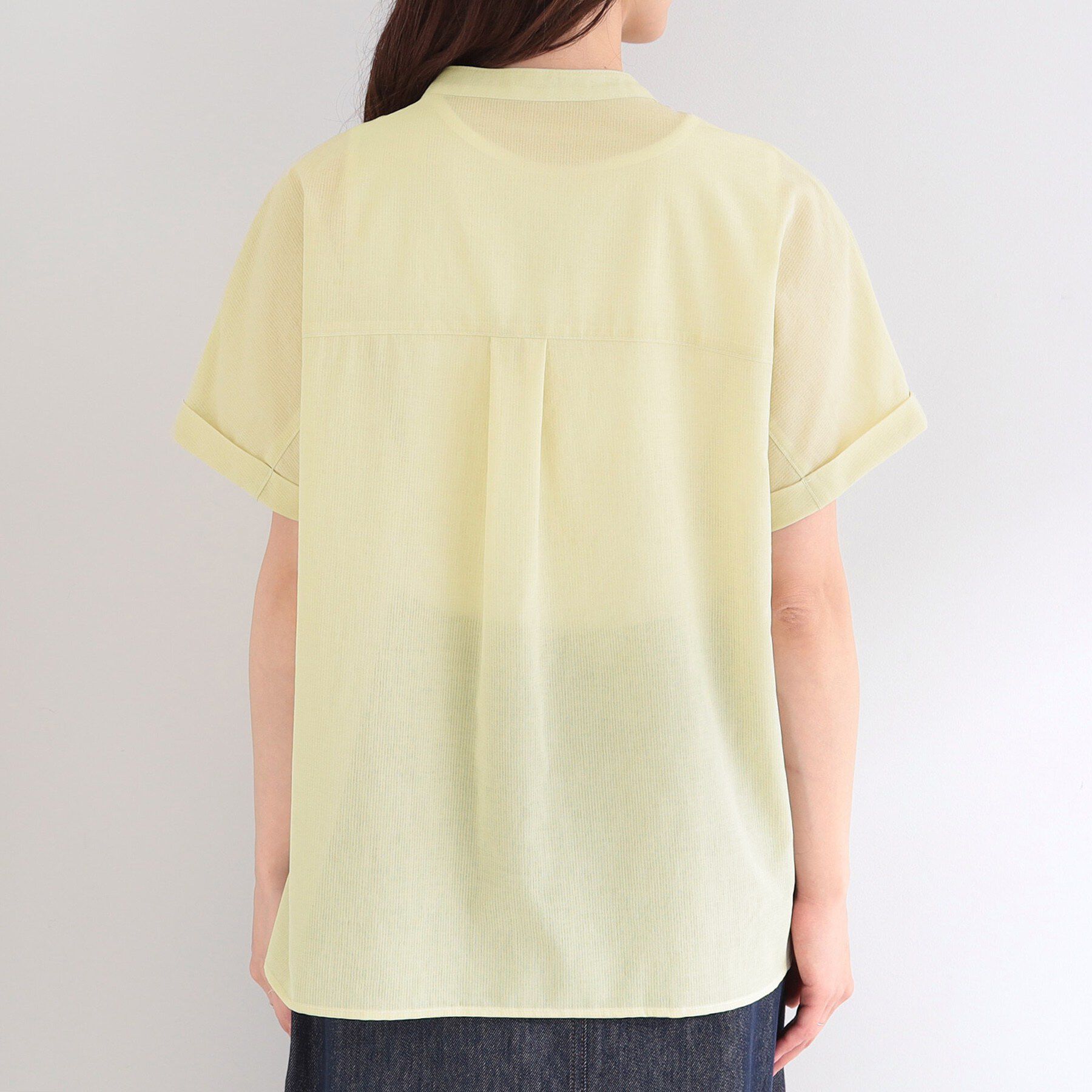 SHOO･LA･RUE「【洗濯機可/S-LL】さらり快適 半袖バンドカラーシャツ」|シャツ・ブラウス|