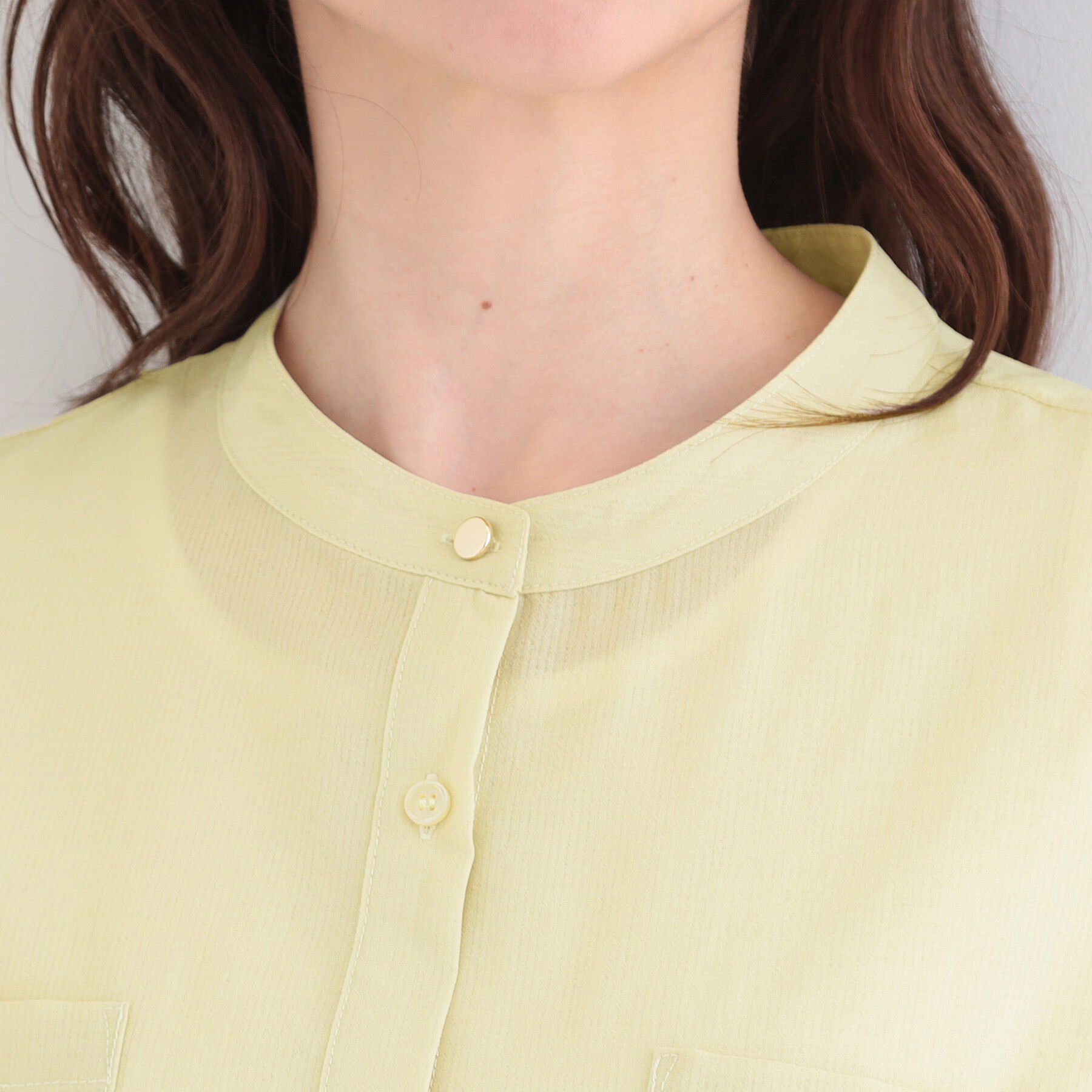 SHOO･LA･RUE「【洗濯機可/S-LL】さらり快適 半袖バンドカラーシャツ」|シャツ・ブラウス|