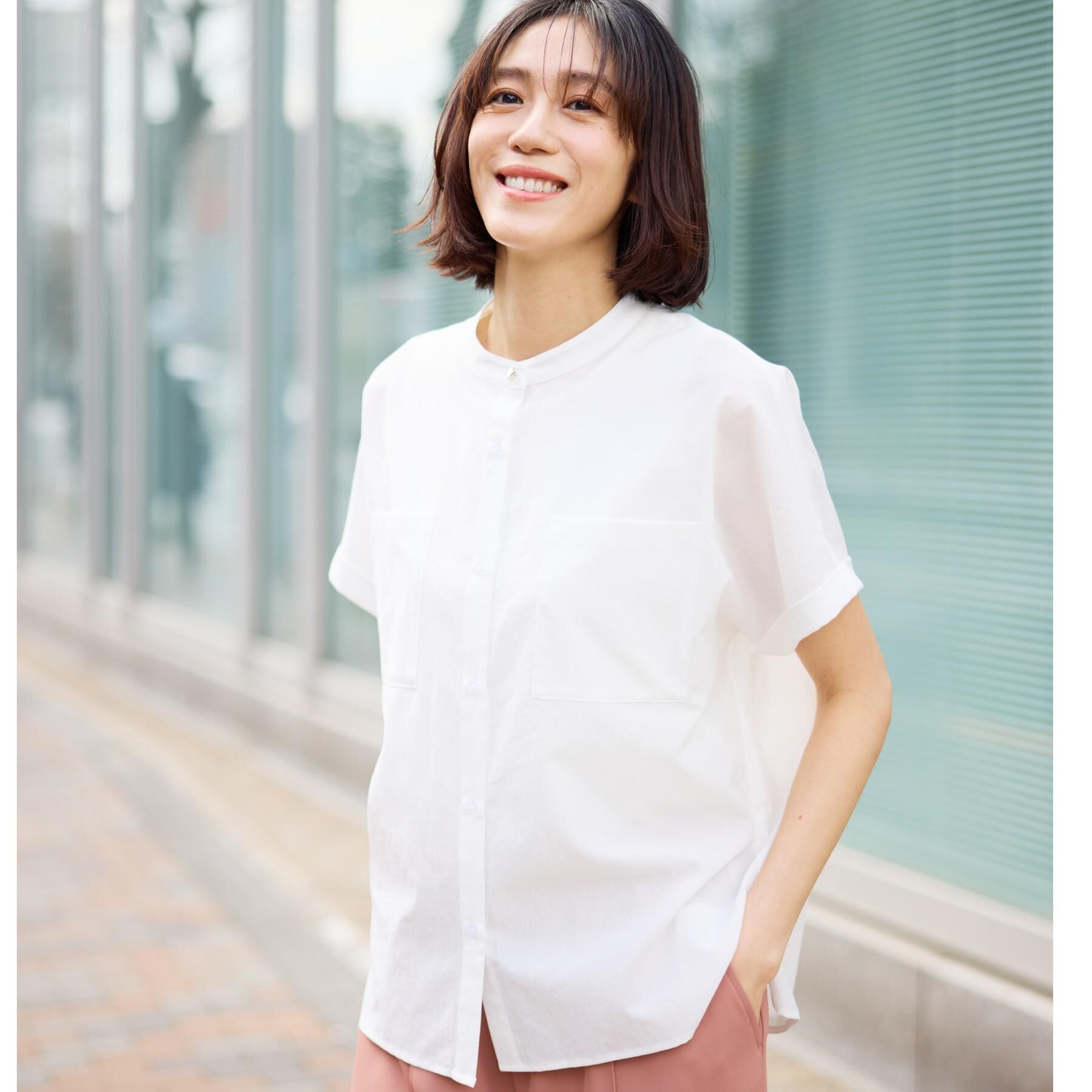 SHOO･LA･RUE「【洗濯機可/S-LL】さらり快適 半袖バンドカラーシャツ」|シャツ・ブラウス|