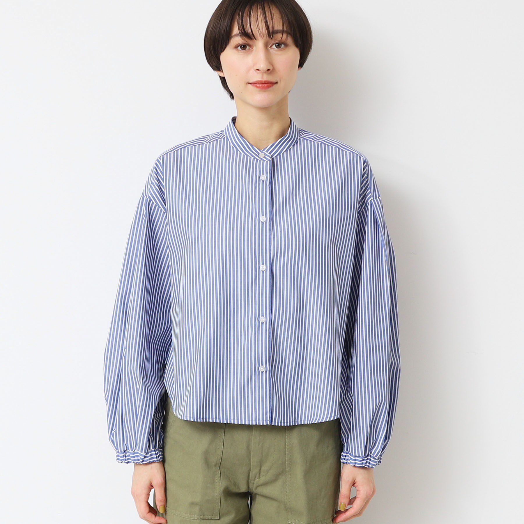 Dessin「【洗える】バンドカラーストライプシャツ（XS～L）」|シャツ・ブラウス|