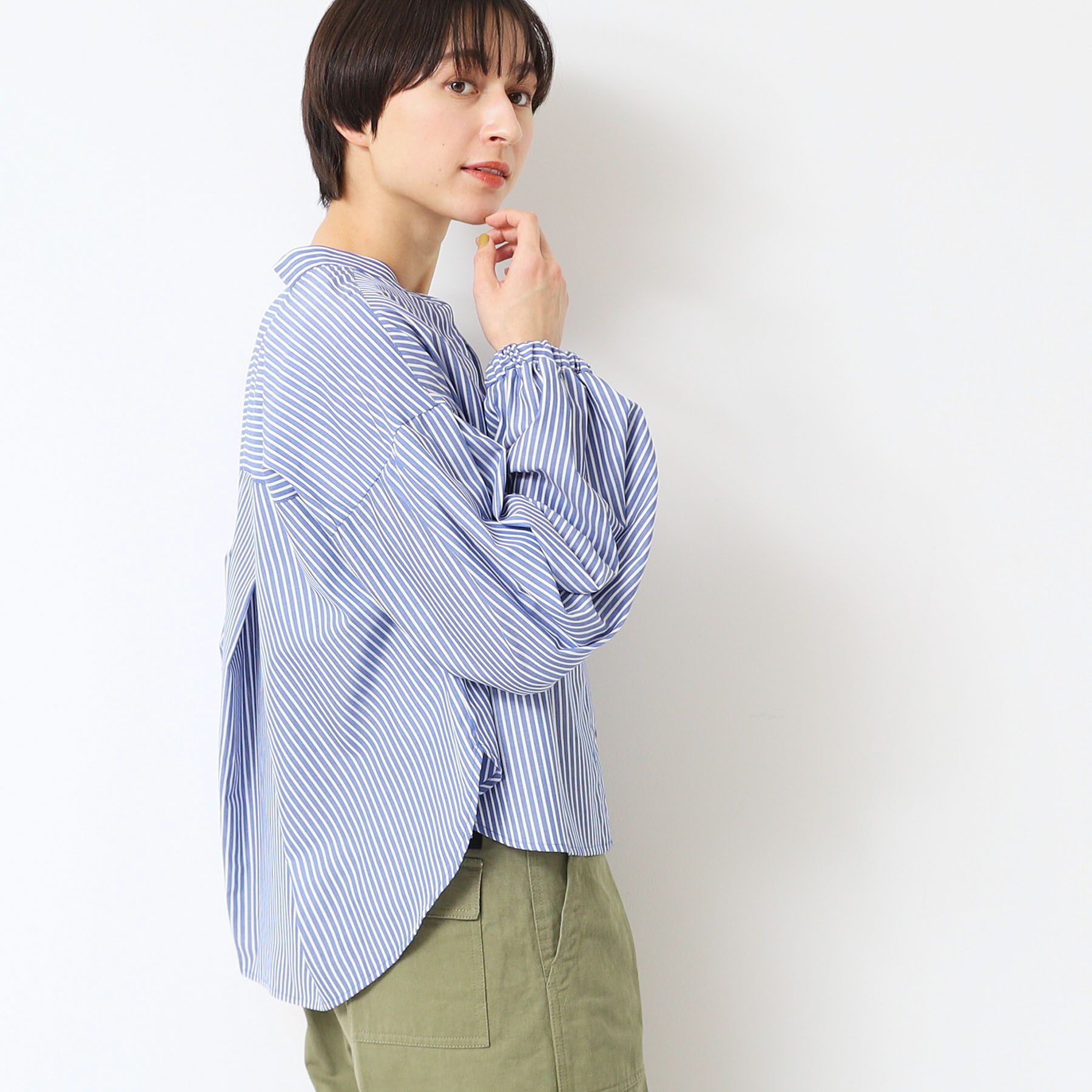 Dessin「【洗える】バンドカラーストライプシャツ（XS～L）」|シャツ・ブラウス|