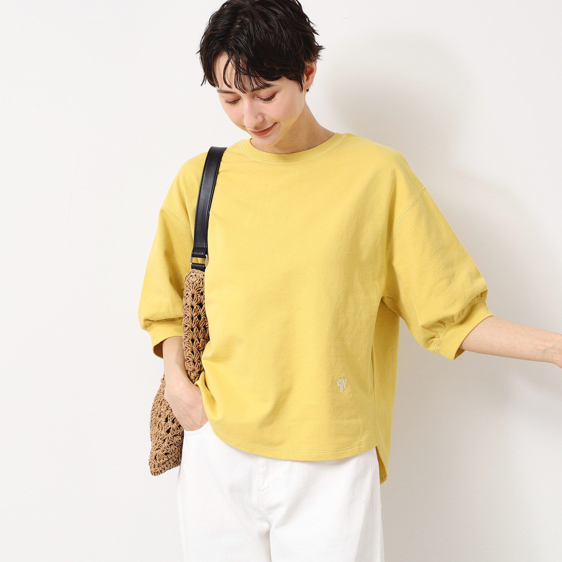 Dessin「【360度可愛い・洗える】バックヘンリーカットソー（5分袖/XS～L）」|Tシャツ・カットソー|