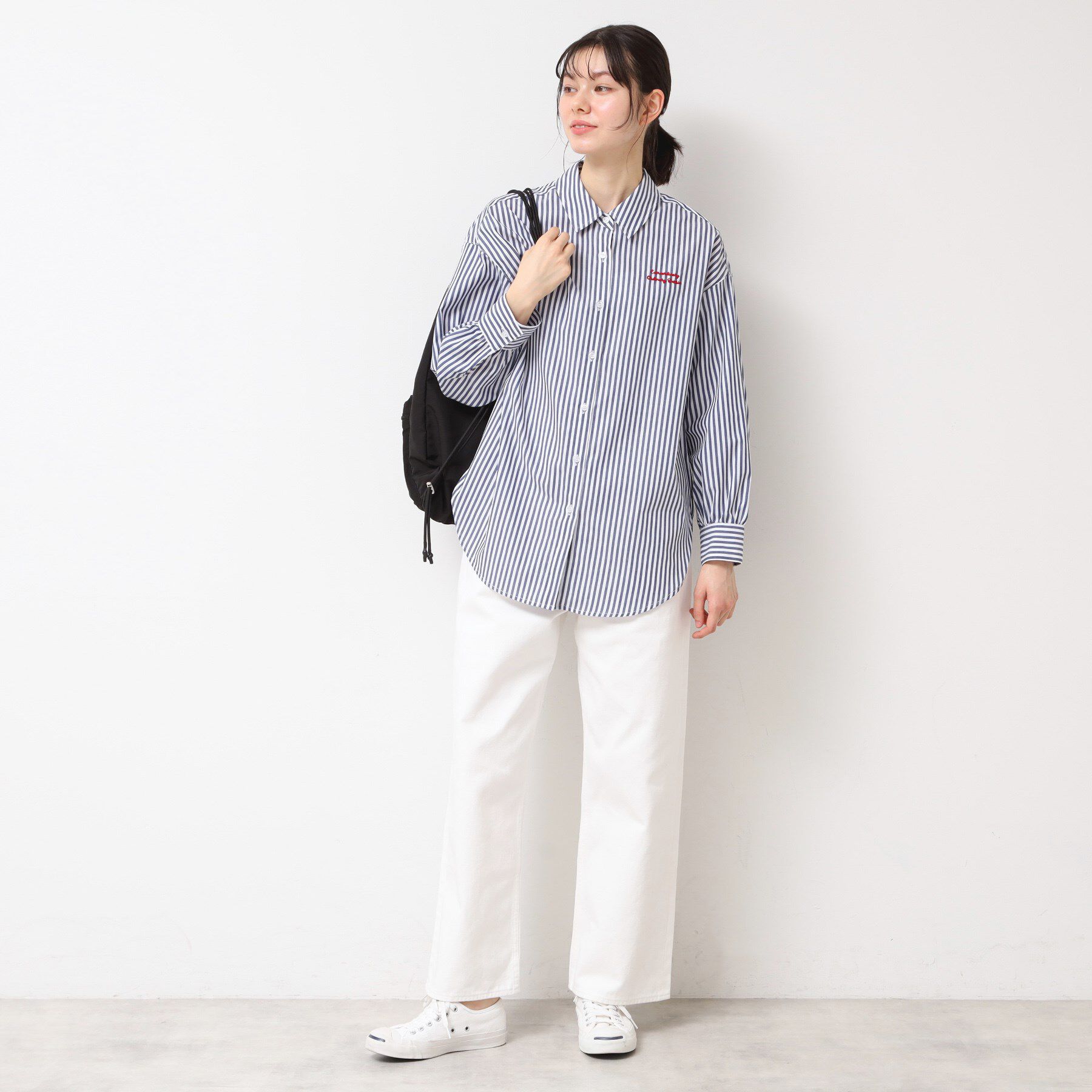 Dessin「【洗える】ロゴ刺繍入りストライプオーバーシャツ」|シャツ・ブラウス|