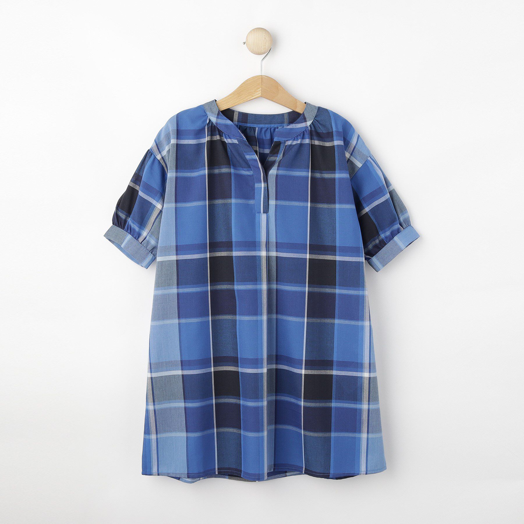 Dessin「【リンクコーデ】ガーゼチェックワンピース」|ワンピース|ブルー(293)