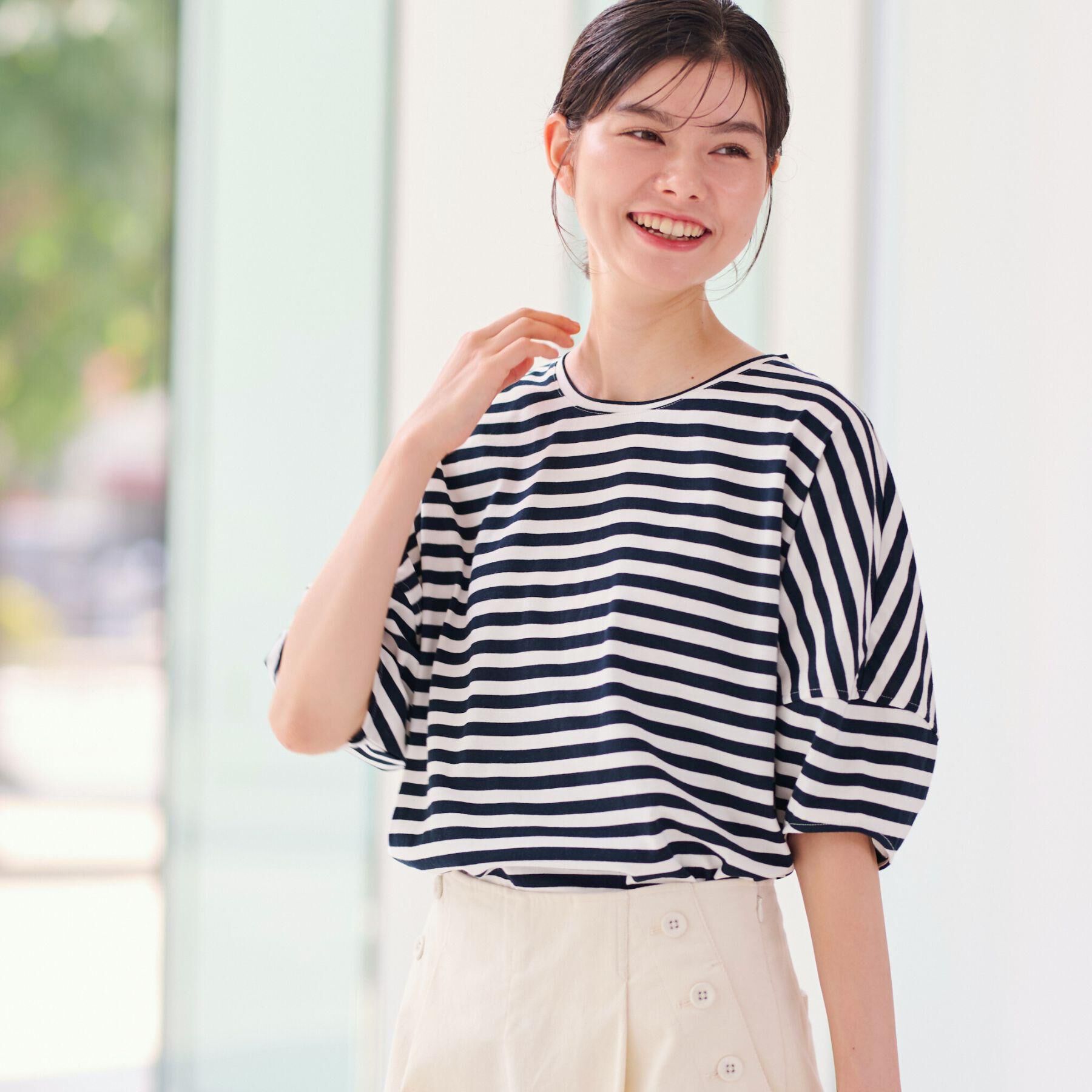 Dessin「【二の腕カバー／UVカット】ランタンスリーブカットソー」|Tシャツ・カットソー|ネイビー(394)