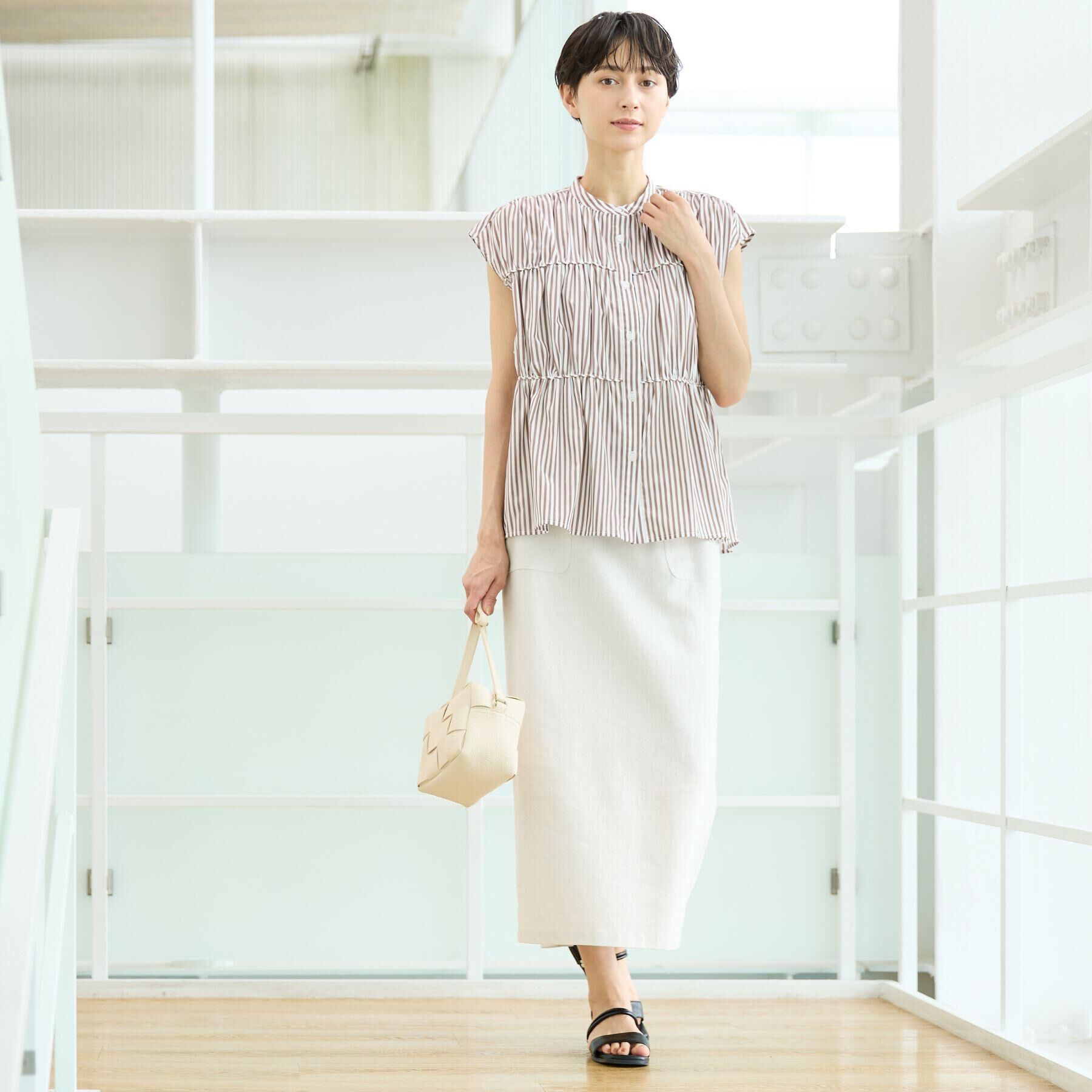 Dessin「【洗える】ストライプ柄ギャザーブラウス」|シャツ・ブラウス|