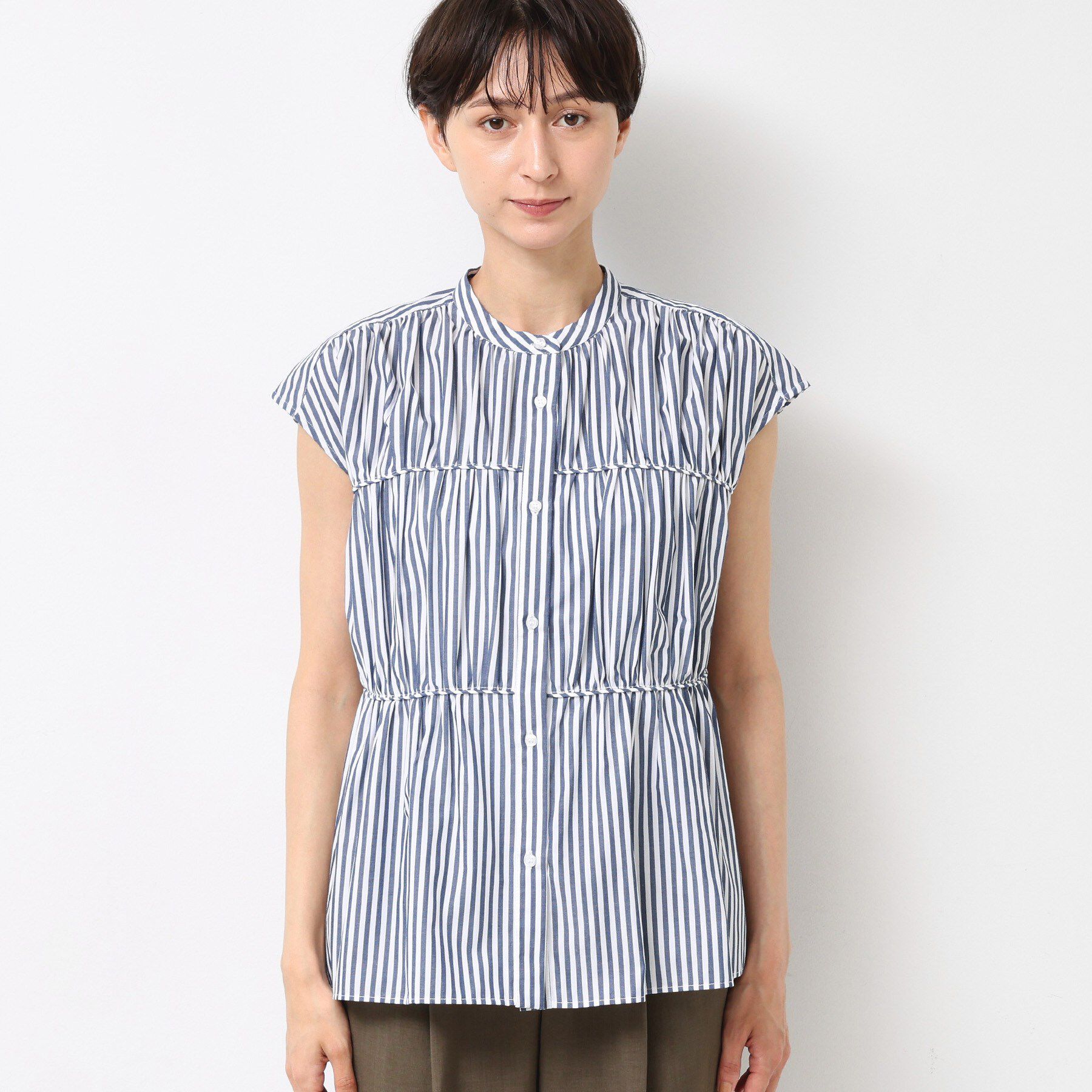 Dessin「【洗える】ストライプ柄ギャザーブラウス」|シャツ・ブラウス|