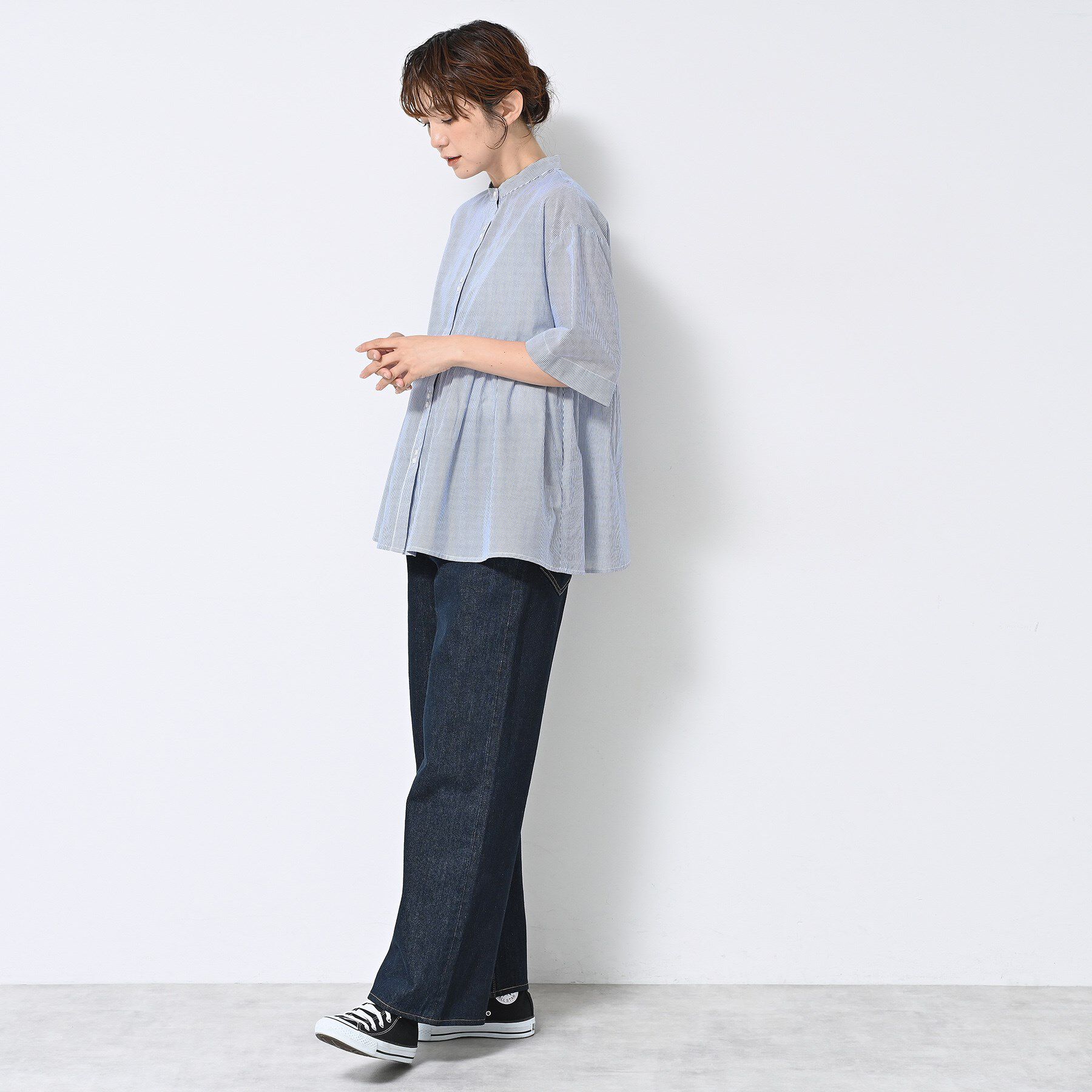 Dessin「【洗える／体型カバー】バンドカラーペプラムブラウス」|シャツ・ブラウス|