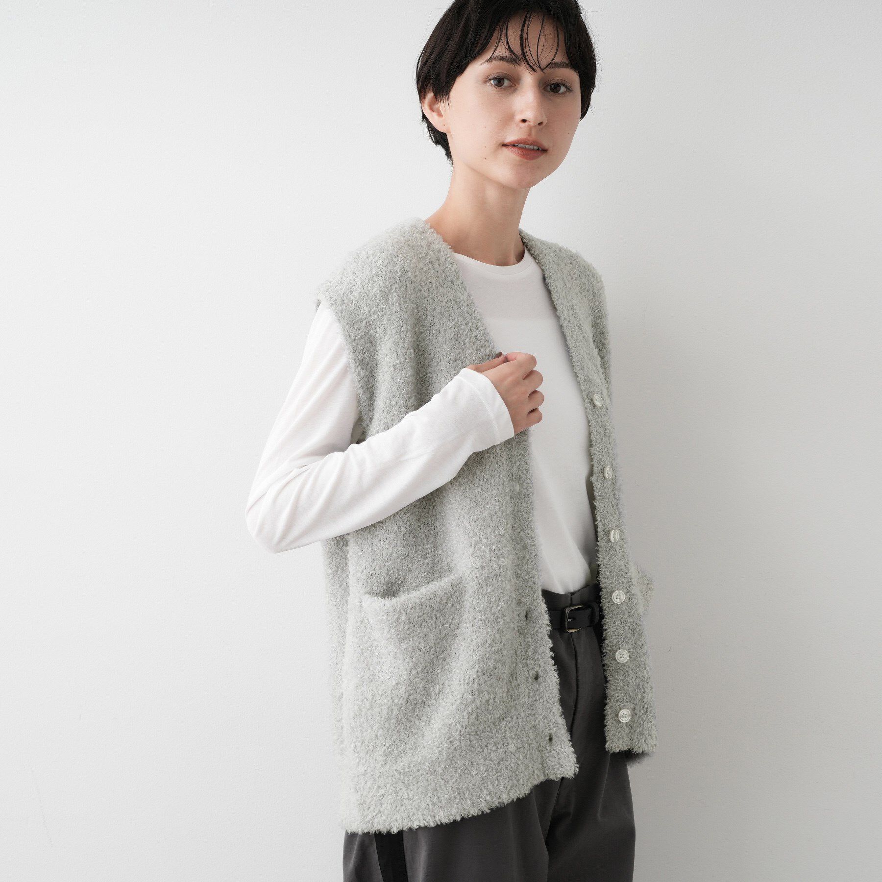 Dessin「【洗える】Vネックシャギーベスト」|ベスト・ジレ|