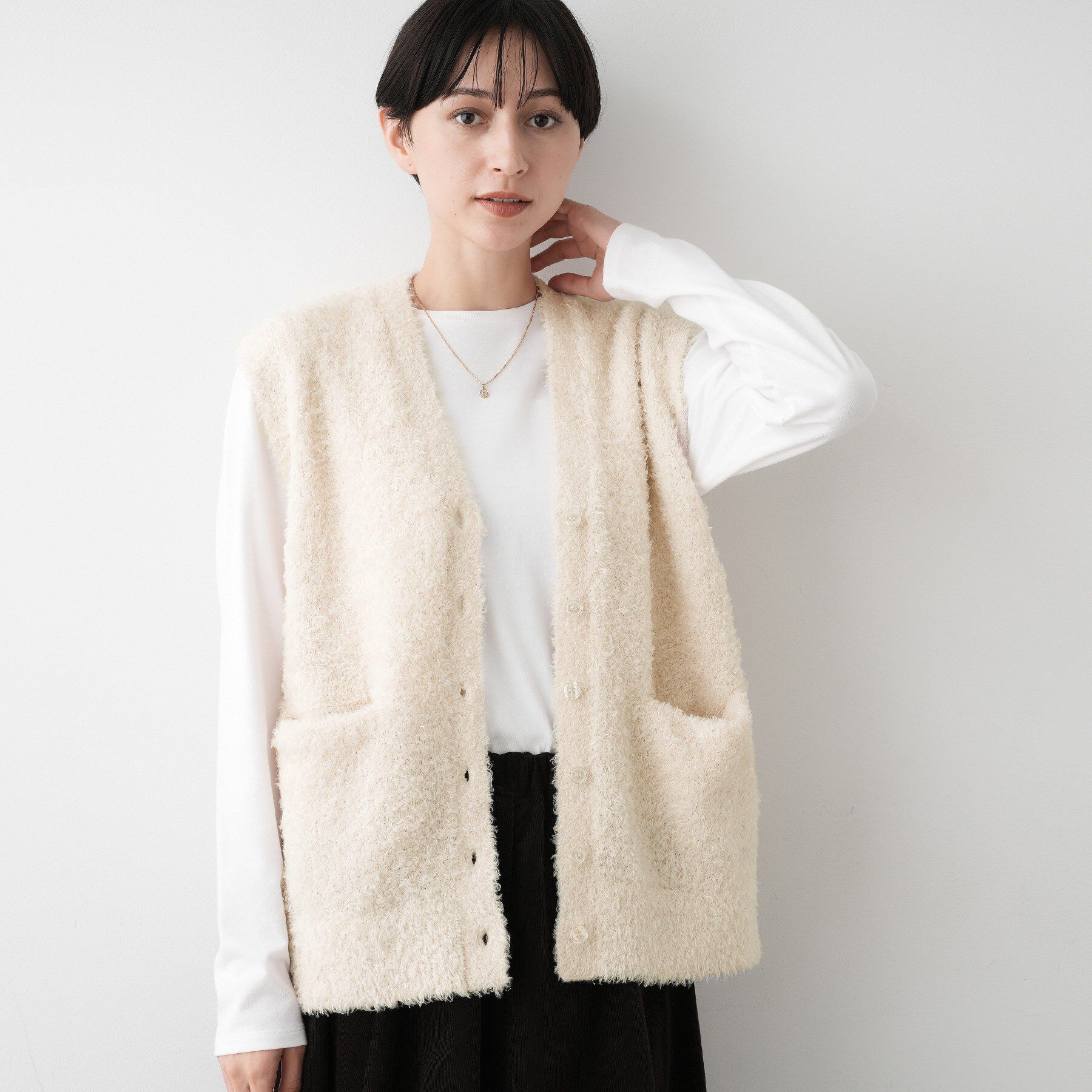Dessin「【洗える】Vネックシャギーベスト」|ベスト・ジレ|