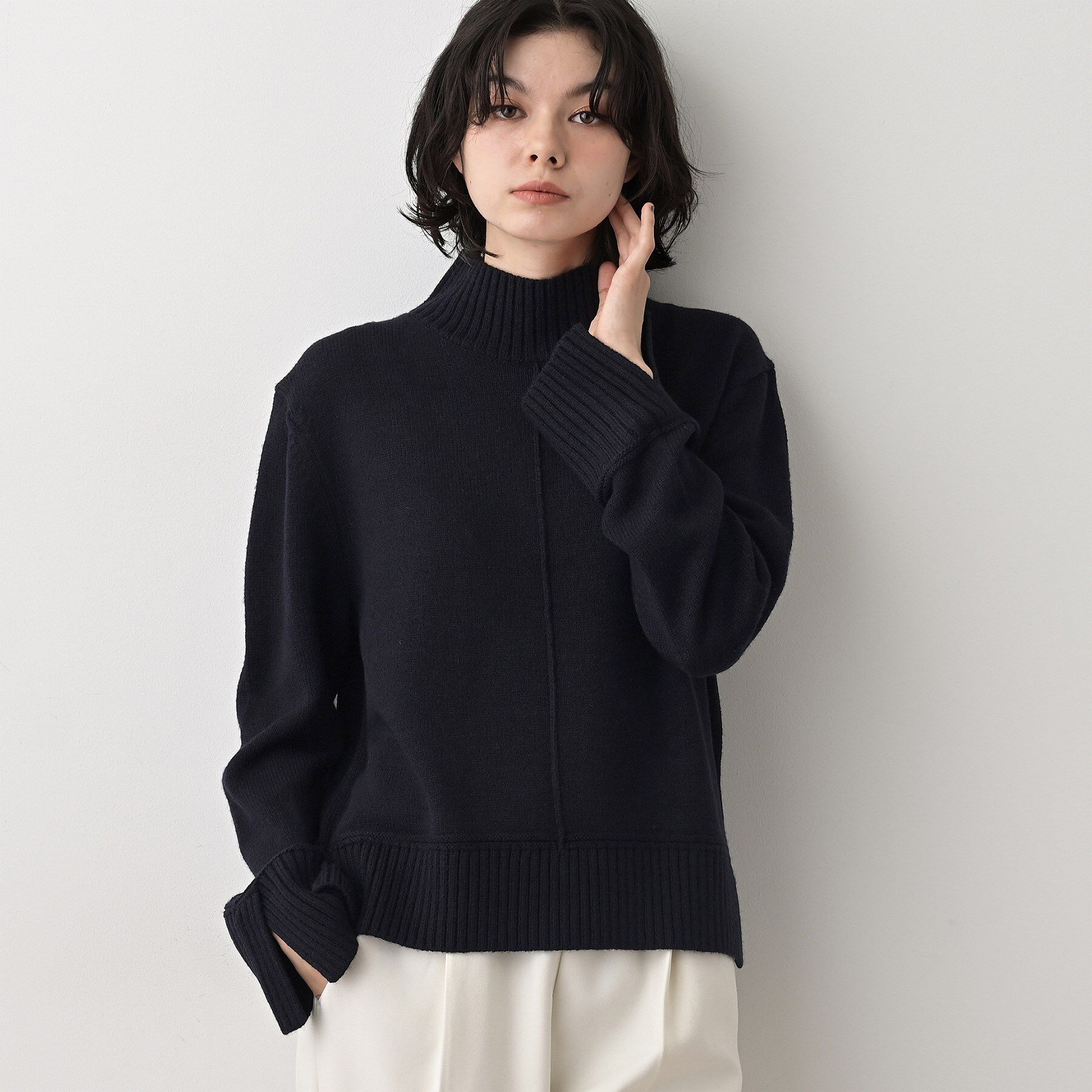 Dessin「【洗える】センタータックラインハイネックニット」|ニット・セーター|ネイビー(094)